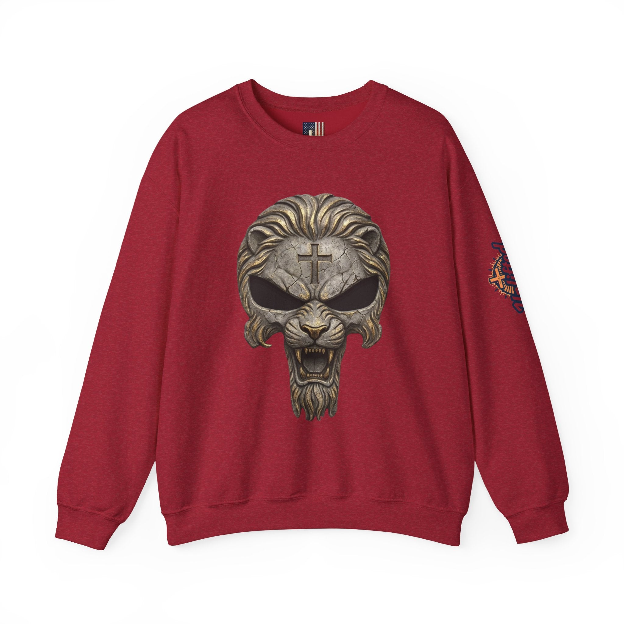 Lion of Judah Skull Christian Sweatshirt - Warrior Faith Cross Sweatshirt Printify