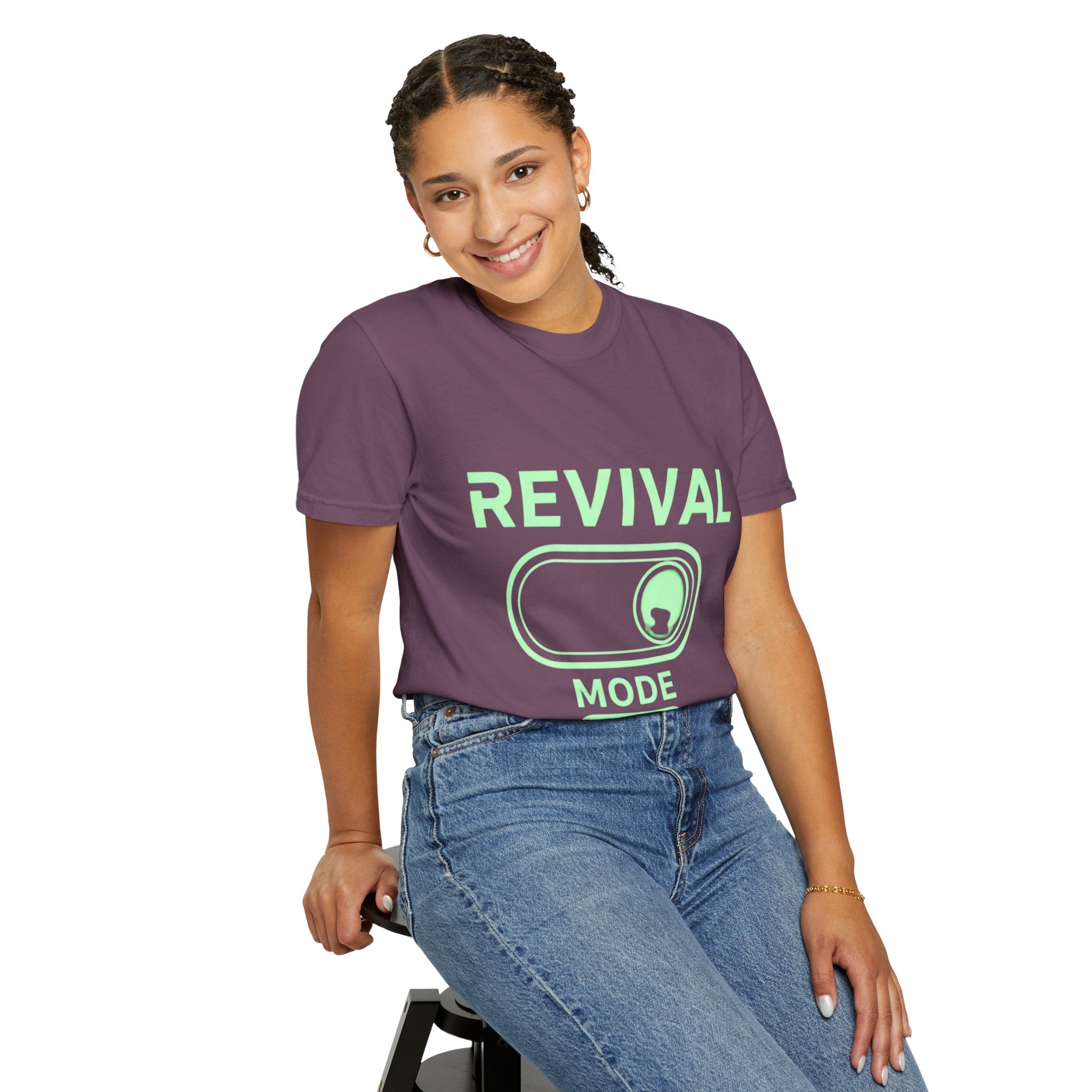 🔥 Revival Mode: ON – Christian Techwear T-Shirt | Glowing Green Faith Switch | Futuristic Jesus Shirt | Activate Your Spiritual Awakening | Uplifted Gear Printify