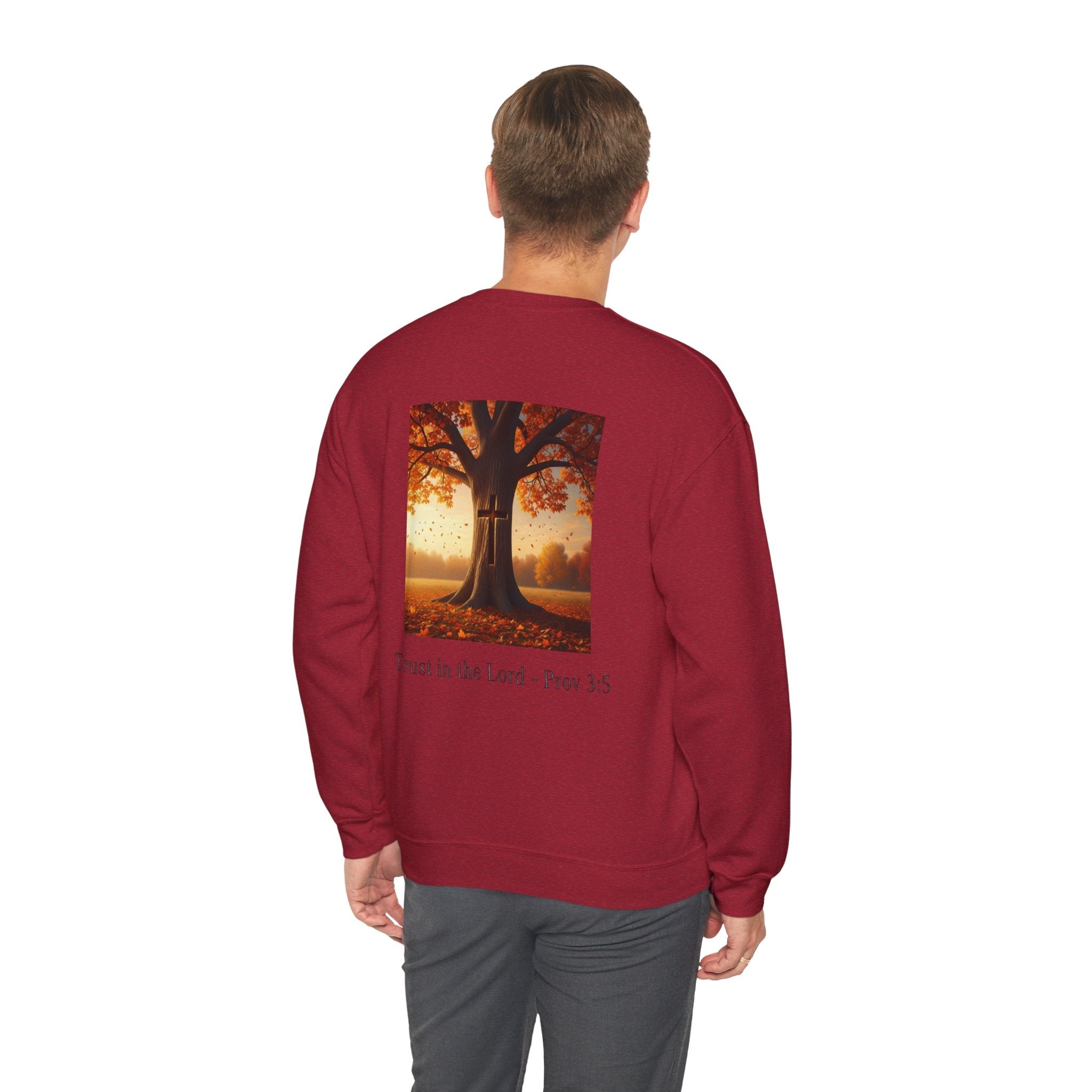 Trust in the Lord Sweatshirt – Autumn Tree Proverbs 3:5 Christian Sweatshirt for Cozy Faith Printify