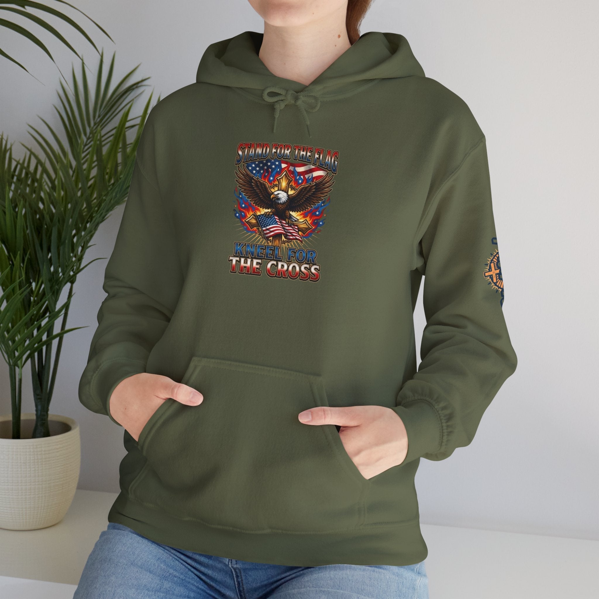 Stand for the Flag Kneel for the Cross Hoodie | Patriotic Eagle Hoodie Printify