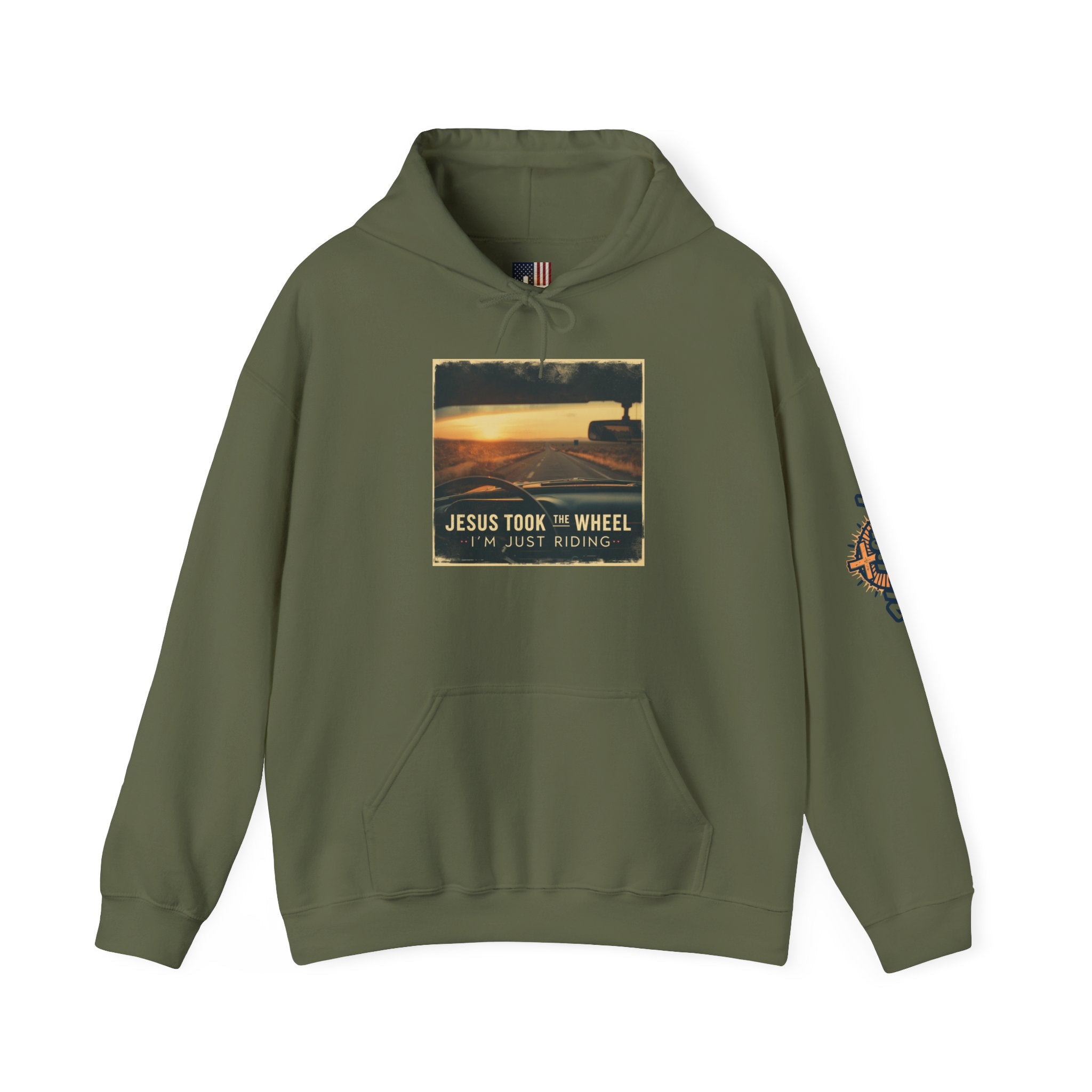 Jesus Took the Wheel I'm Just Riding Hoodie – Funny Christian Convertible Car Sweatshirt for Surrendered Faith & Humor Printify
