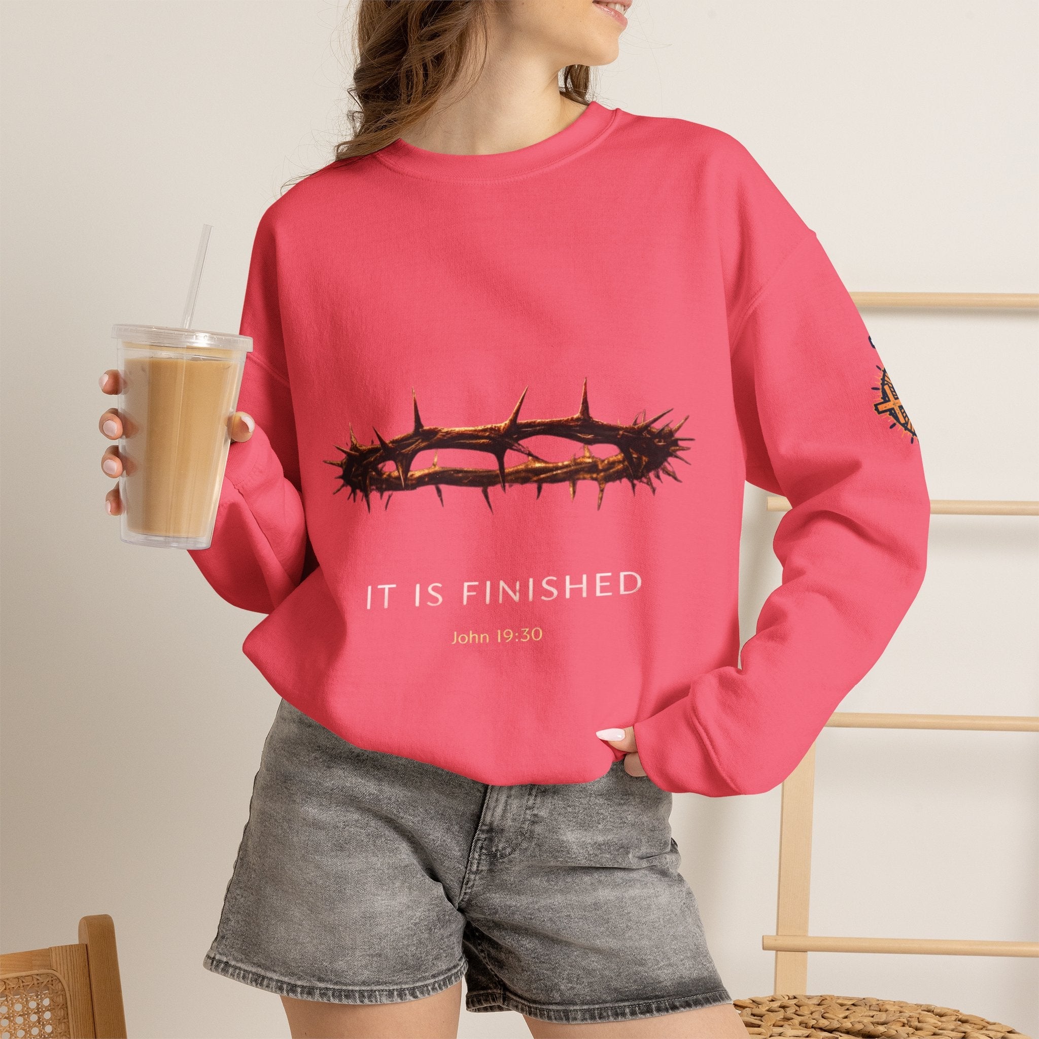 It Is Finished Crown of Thorns Sweatshirt — Christian John 19:30 Faith Sweatshirt Printify