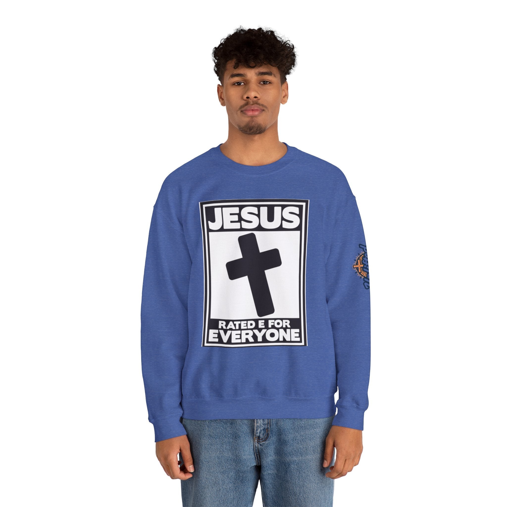 Jesus, Rated E for Everyone Sweatshirt - Gamer Faith Sweatshirt - Christian Video Game Parody Printify