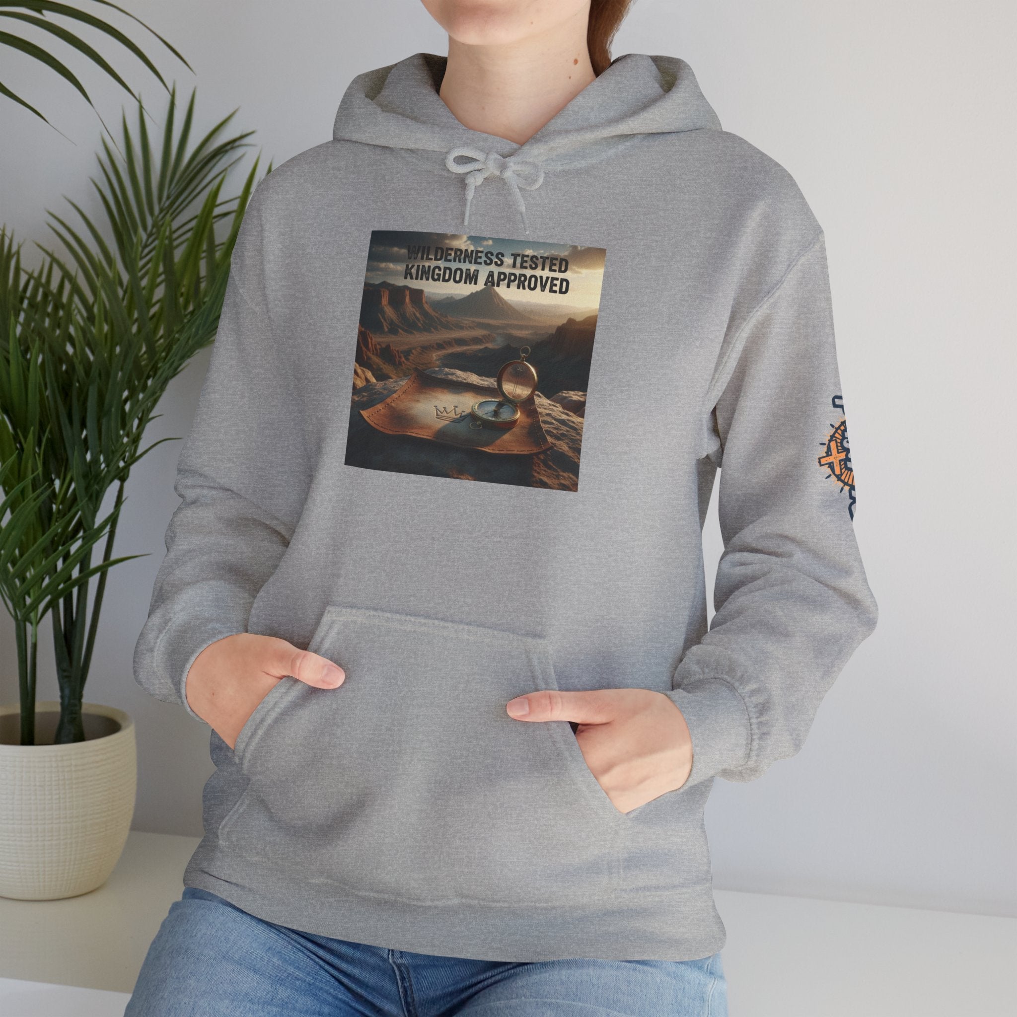 Wilderness Tested Kingdom Approved Hoodie – Mountain Desert Compass Crown Christian Sweatshirt for Biblical Adventure Faith Printify