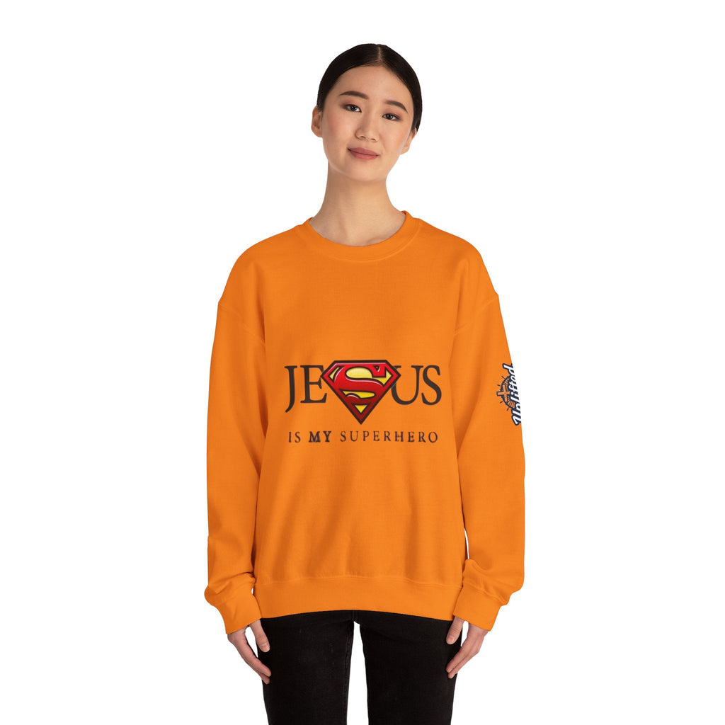 Jesus Is My Superhero Crewneck Sweatshirt Printify