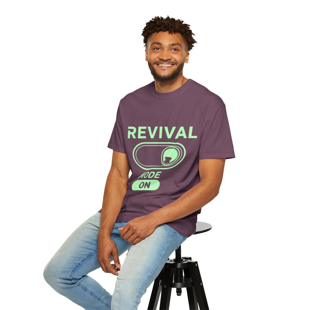 🔥 Revival Mode: ON – Christian Techwear T-Shirt | Glowing Green Faith Switch | Futuristic Jesus Shirt | Activate Your Spiritual Awakening | Uplifted Gear Printify