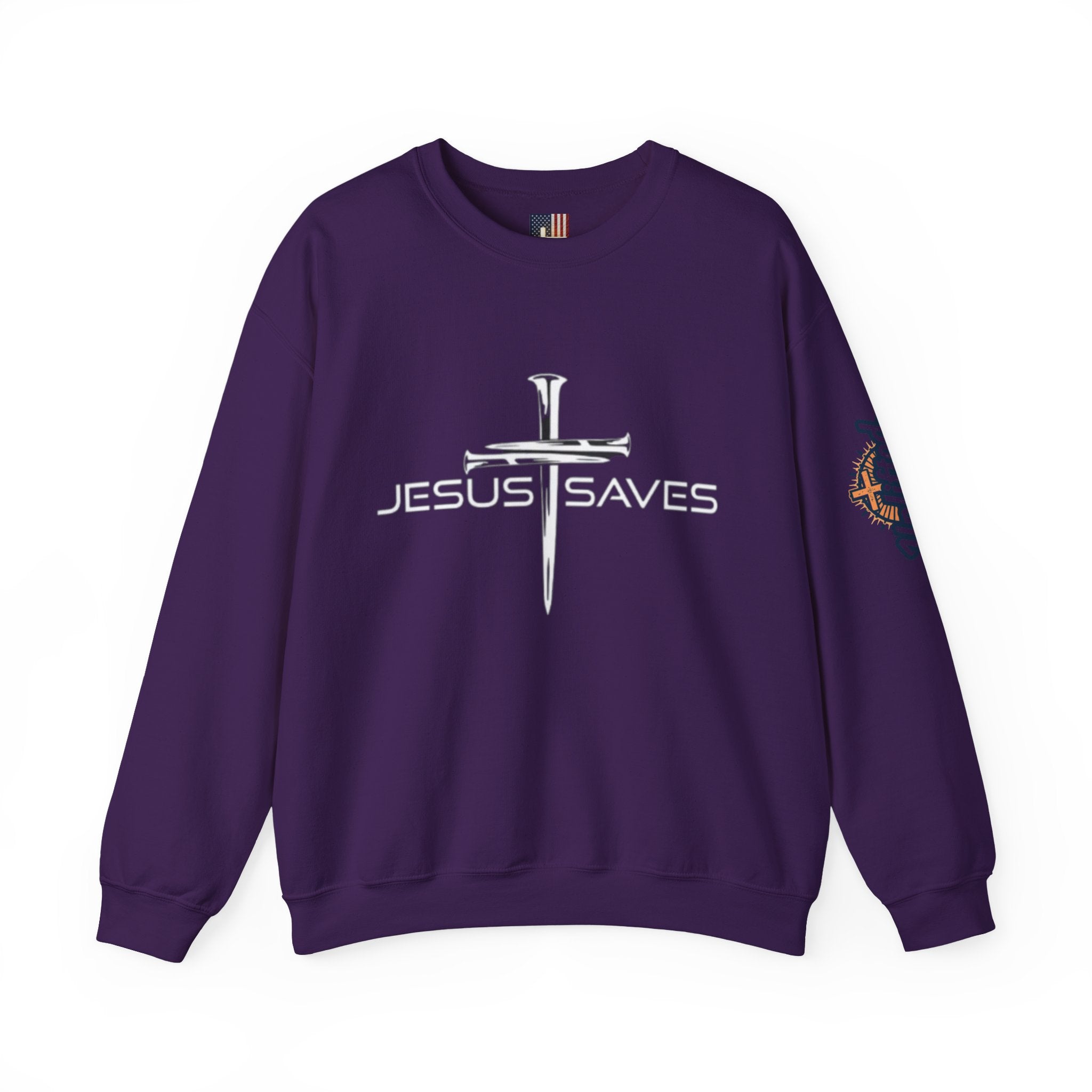 Jesus Saves Sweatshirt – 3 Nails Crucifix Cross Christian Sweatshirt for Redemption Faith & Bold Salvation Printify