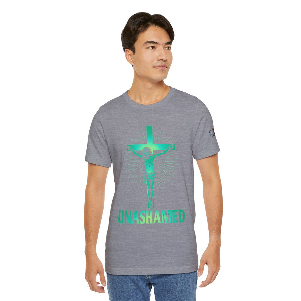Unashamed T-shirt – Romans 1:16 Crucifixion Christian t-shirt for Bold Unwavering Faith Printify