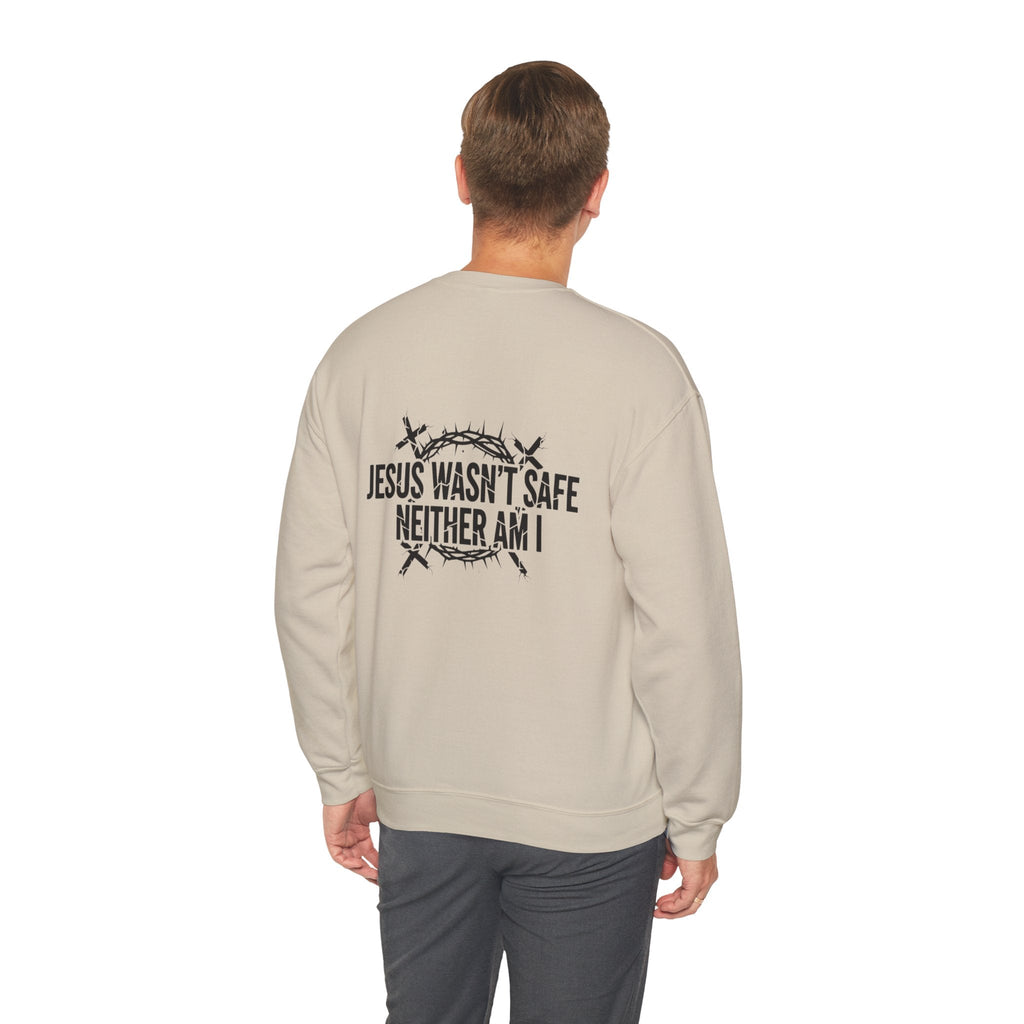 ⚡ Jesus Wasn’t Safe – Neither Am I | Bold Christian Sweatshirt | Storm-Walking Faith Tee | Minimalist Black & White Design | Uplifted Gear Printify