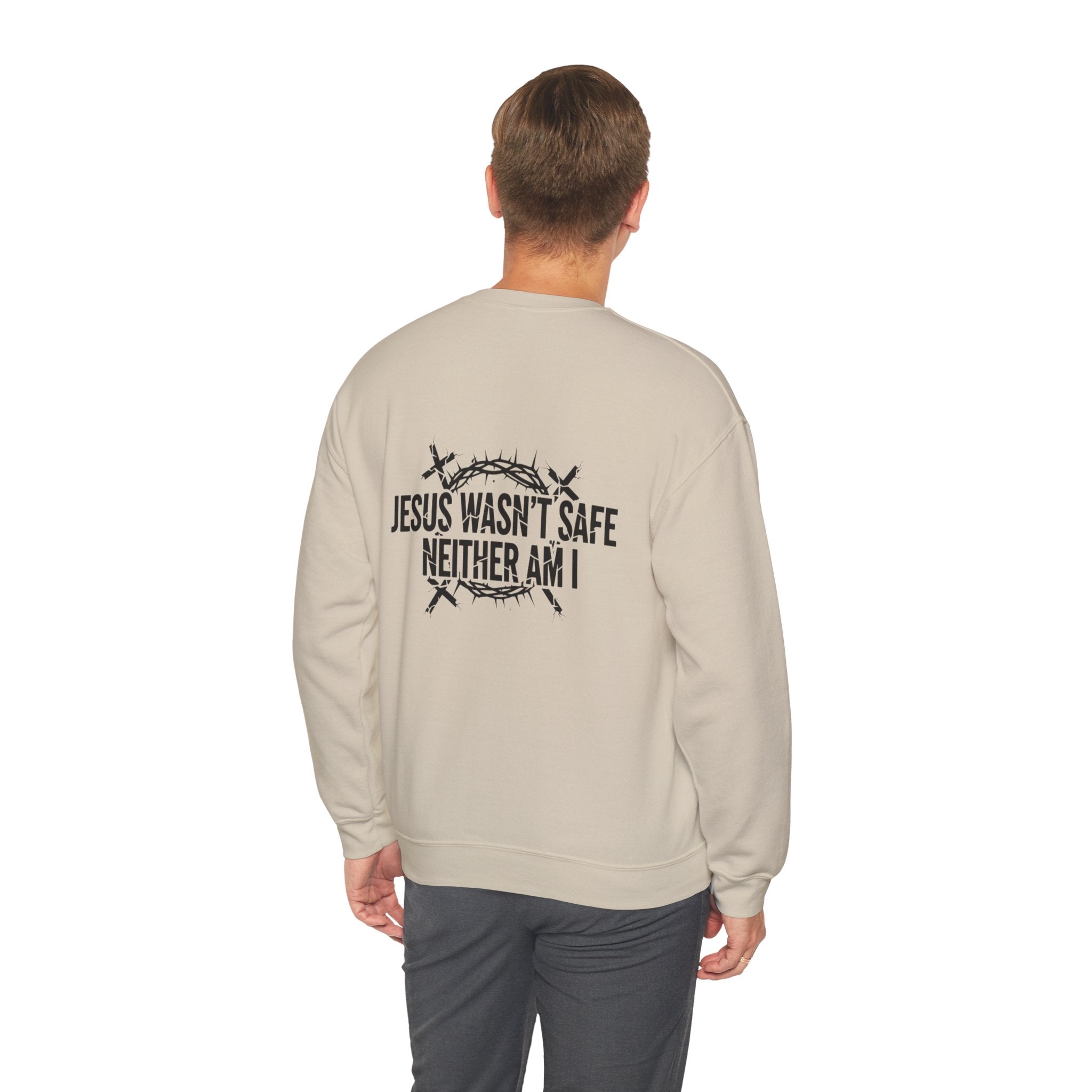 ⚡ Jesus Wasn’t Safe – Neither Am I | Bold Christian Sweatshirt | Storm-Walking Faith Tee | Minimalist Black & White Design | Uplifted Gear Printify