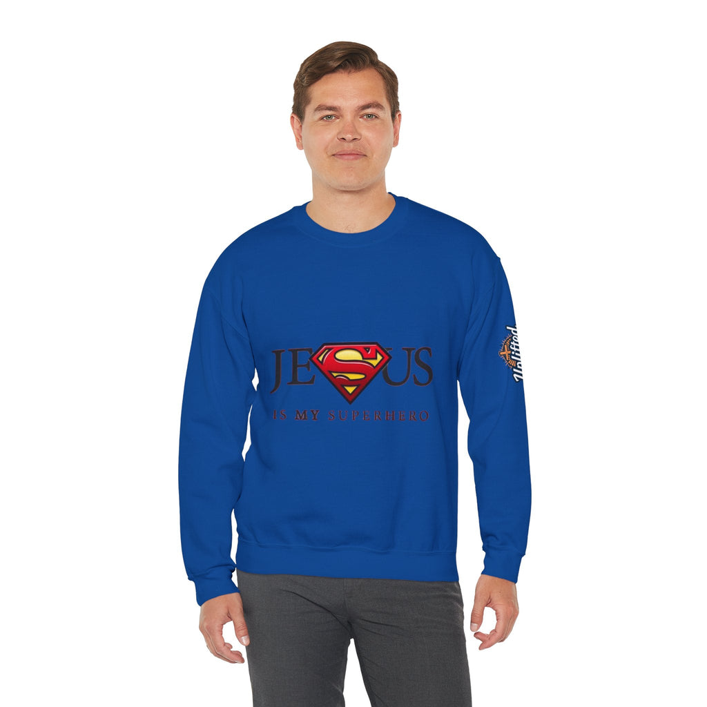 Jesus Is My Superhero Crewneck Sweatshirt Printify