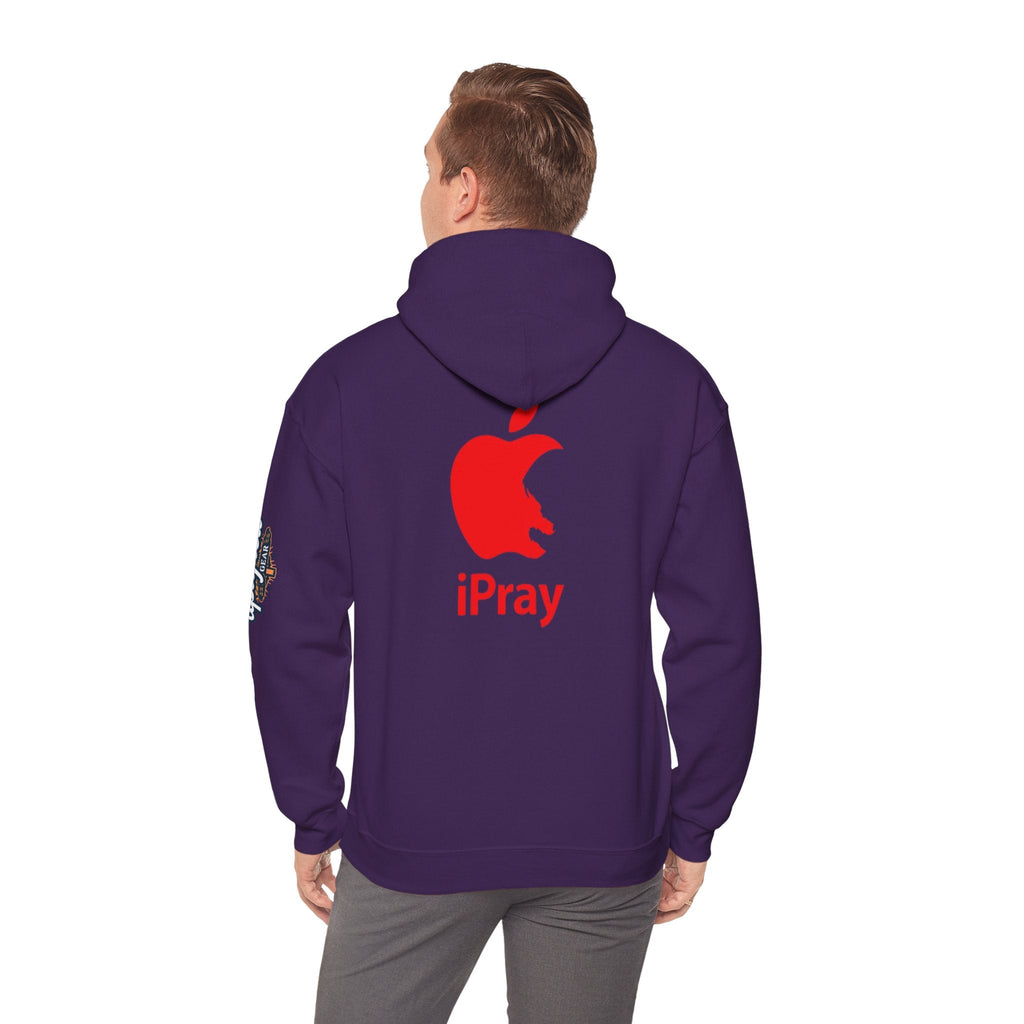 iPray Apple Logo Hoodie — Funny Christian Hoodie (Minimal Red Apple Graphic) Printify