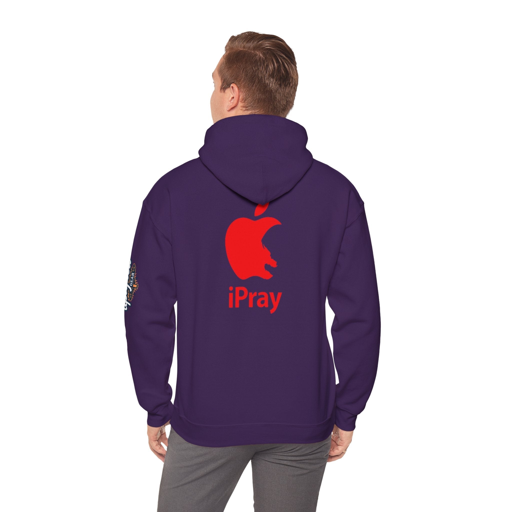 iPray Apple Logo Hoodie — Funny Christian Hoodie (Minimal Red Apple Graphic) Printify
