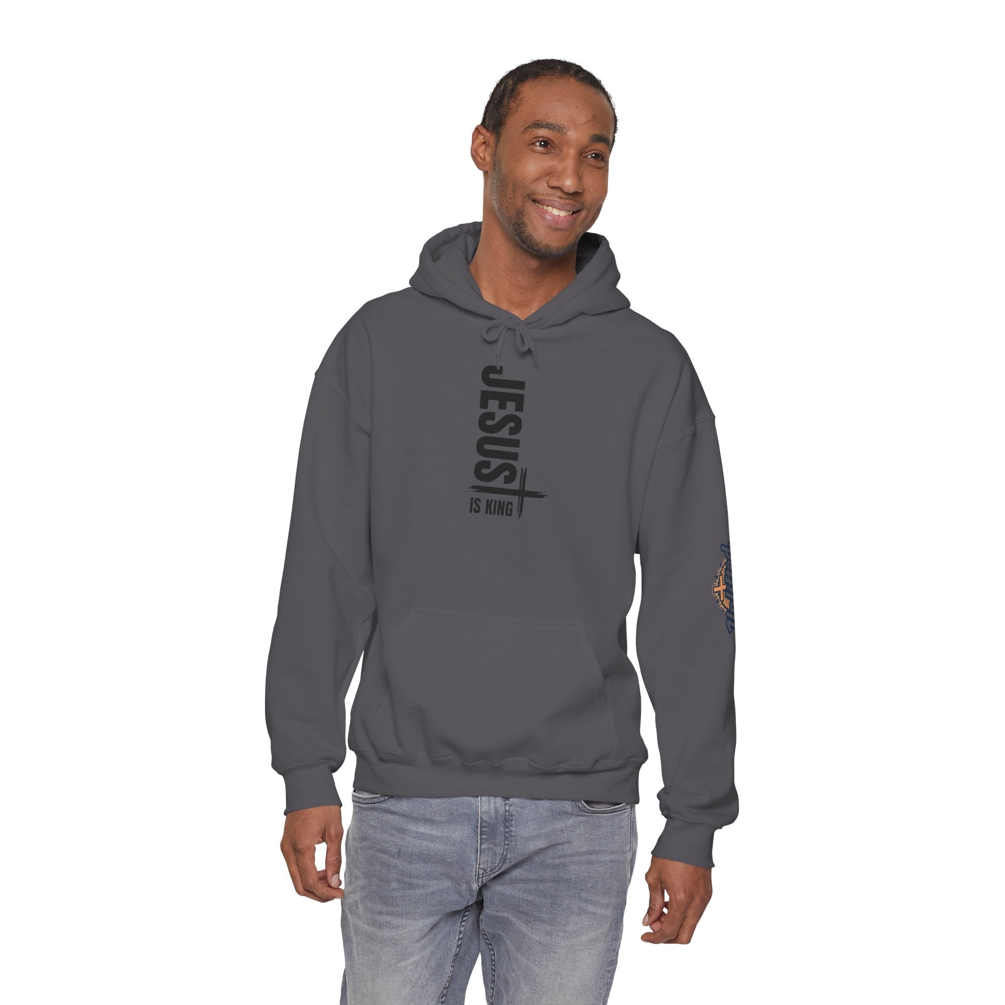 Jesus Is King Hoodie | Modern Typographic Cross Christian Hoodie Printify