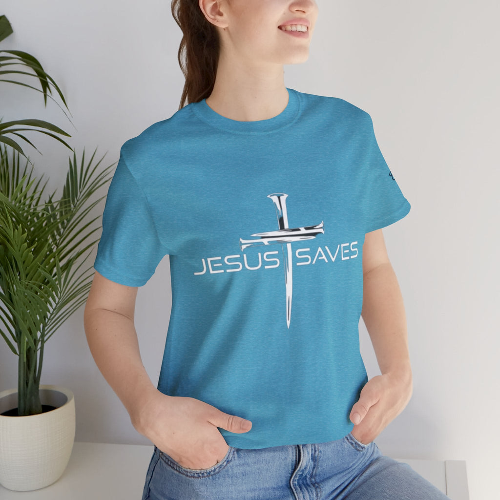 Jesus Saves T-shirt – 3 Nails Crucifix Cross Christian T-shirt for Redemption Faith & Bold Salvation Printify