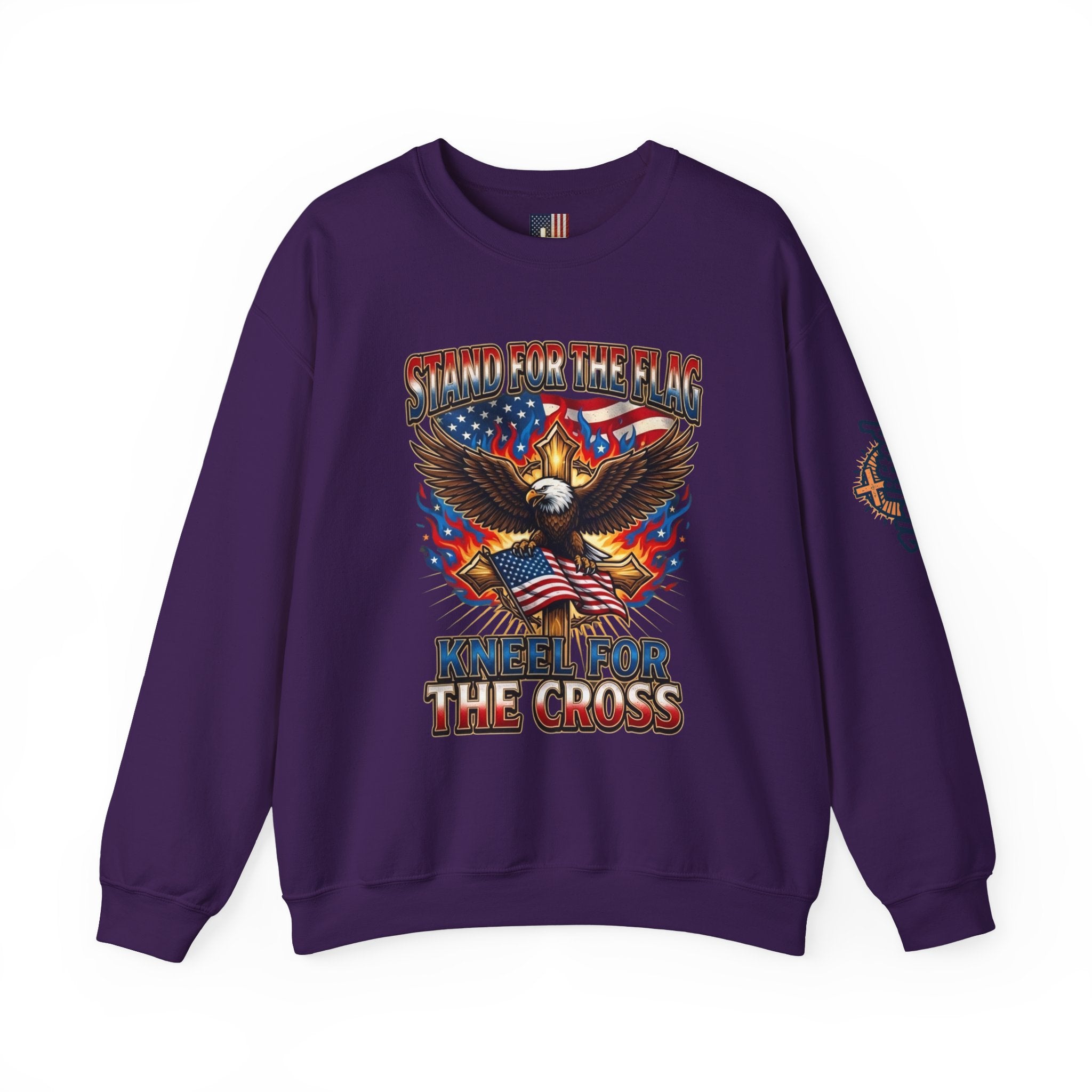 Stand for the Flag Kneel for the Cross Sweatshirt | Patriotic Eagle Sweatshirt Printify