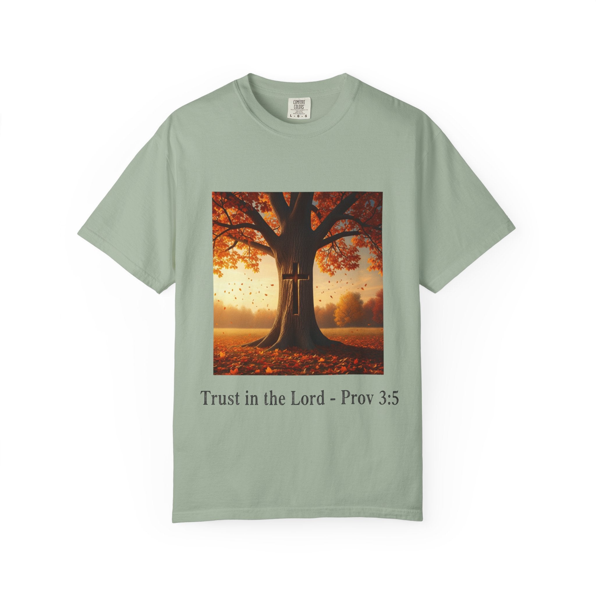 Trust in the Lord T-Shirt – Autumn Tree Christian Tee with Proverbs 3:5 Printify