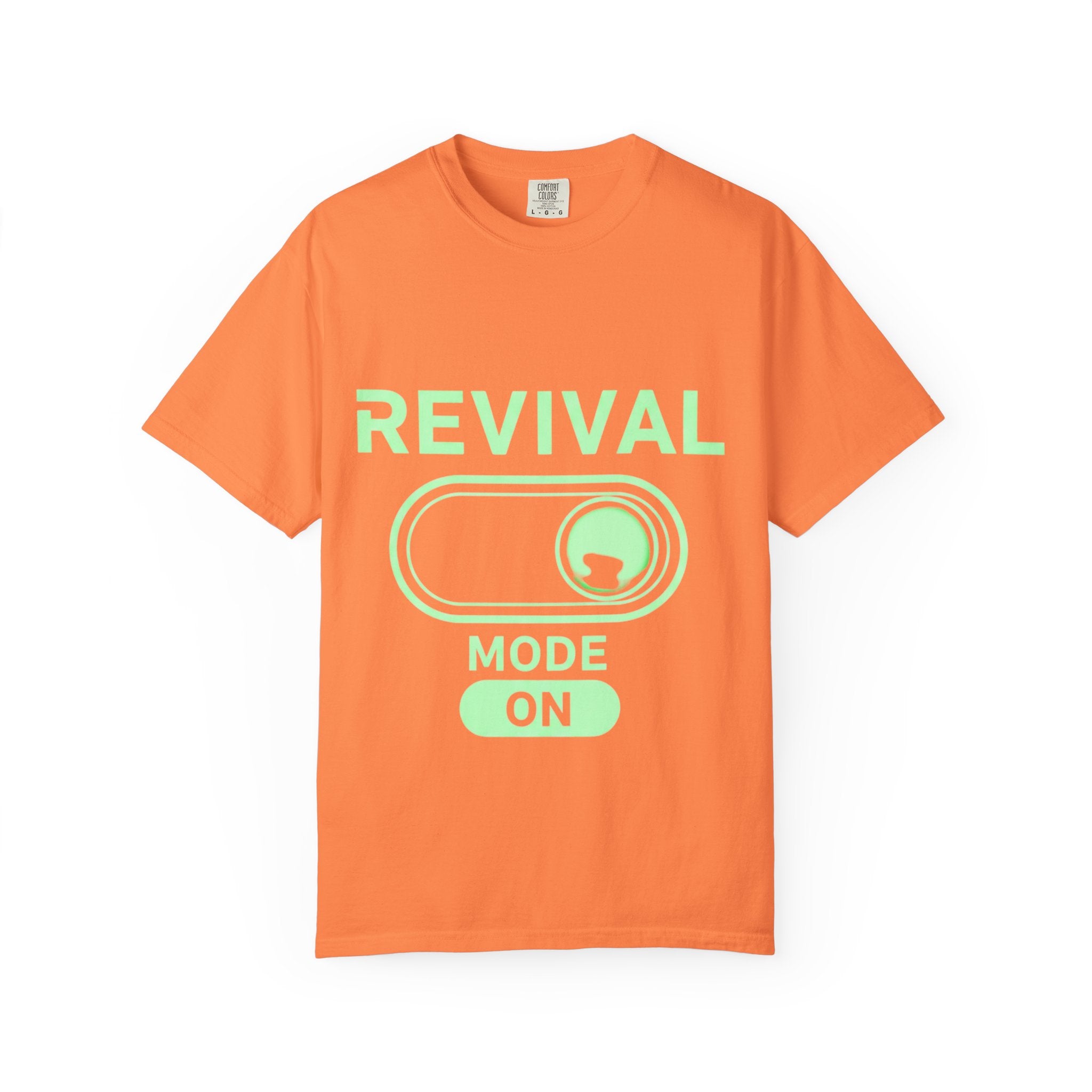 🔥 Revival Mode: ON – Christian Techwear T-Shirt | Glowing Green Faith Switch | Futuristic Jesus Shirt | Activate Your Spiritual Awakening | Uplifted Gear Printify