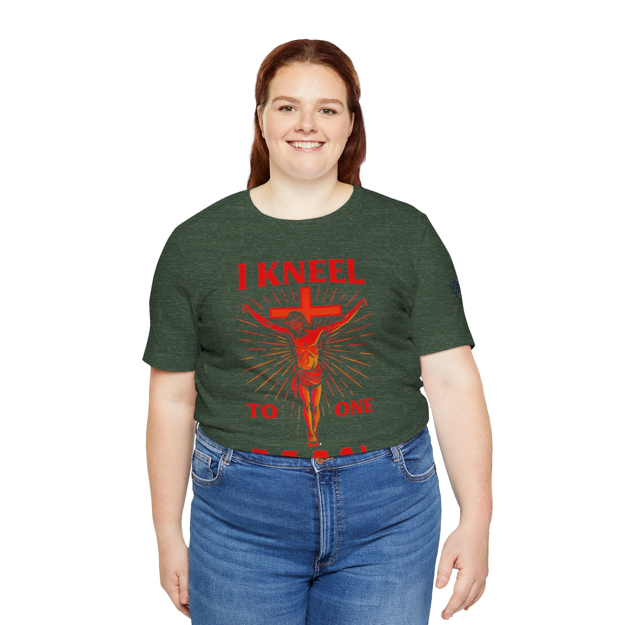 I Kneel to One Man T-shirt – Crucifixion Christian T-shirt for Unashamed Devotion & Bold Faith Printify