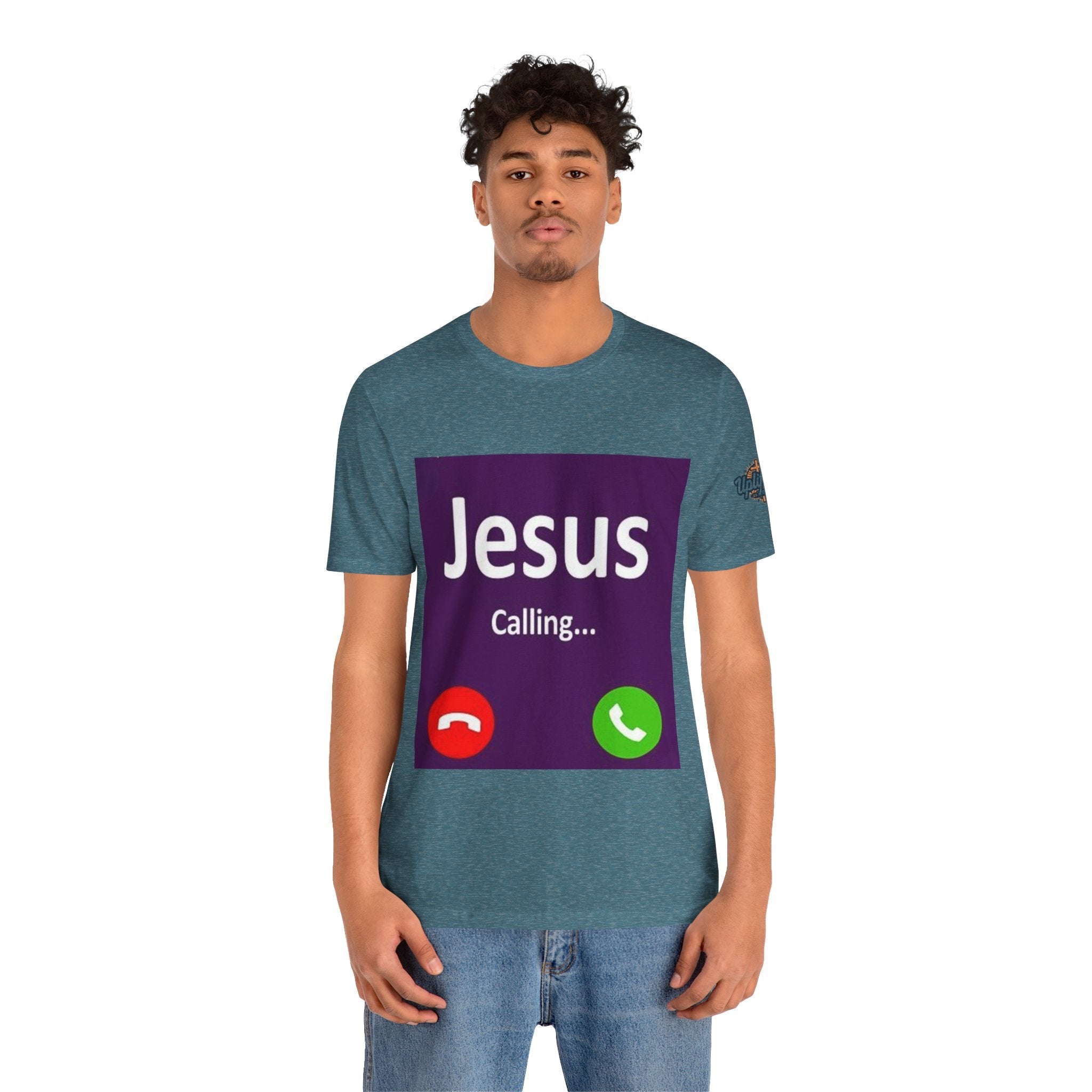 Jesus Calling T-shirt – Funny Cell Phone Screen Christian T-shirt for Divine Connection & Faith Humor Printify
