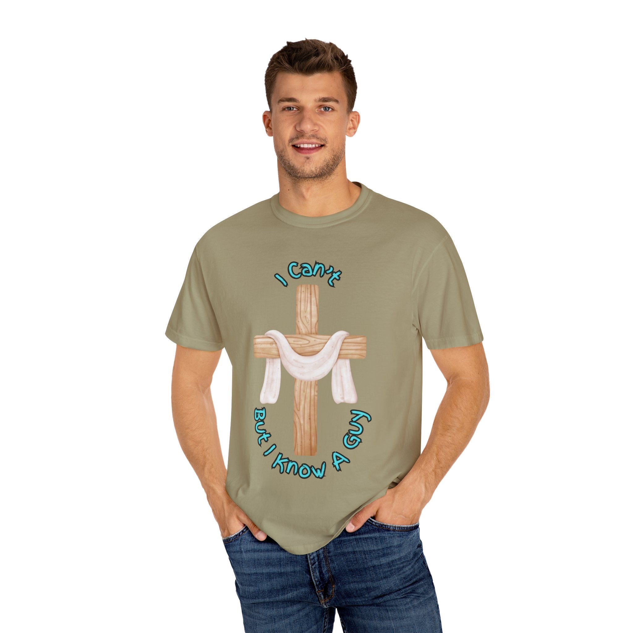 I Can’t, But I Know a Guy T-Shirt – Jesus Cross Christian Tee for Faithful Humor Printify
