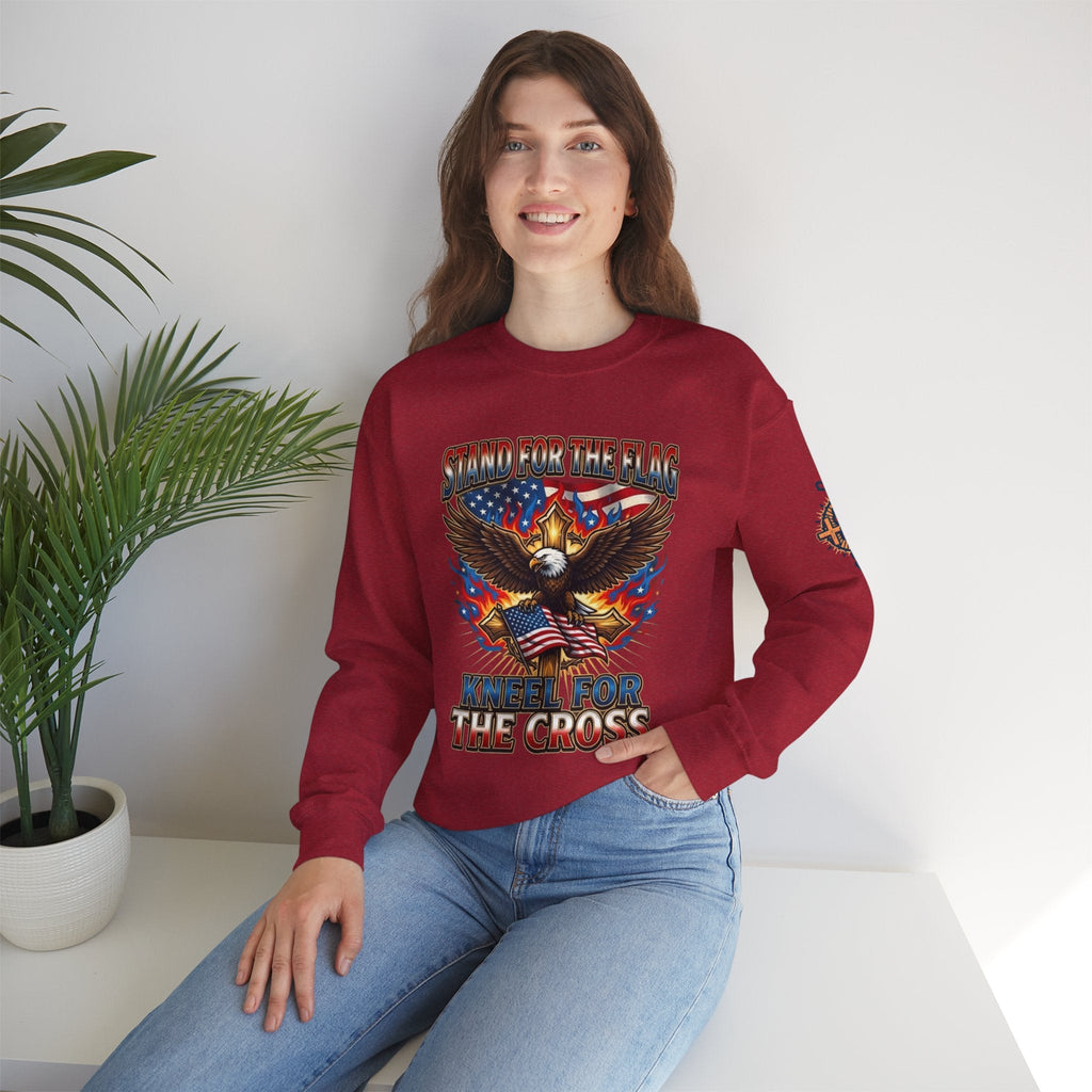 Stand for the Flag Kneel for the Cross Sweatshirt | Patriotic Eagle Sweatshirt Printify