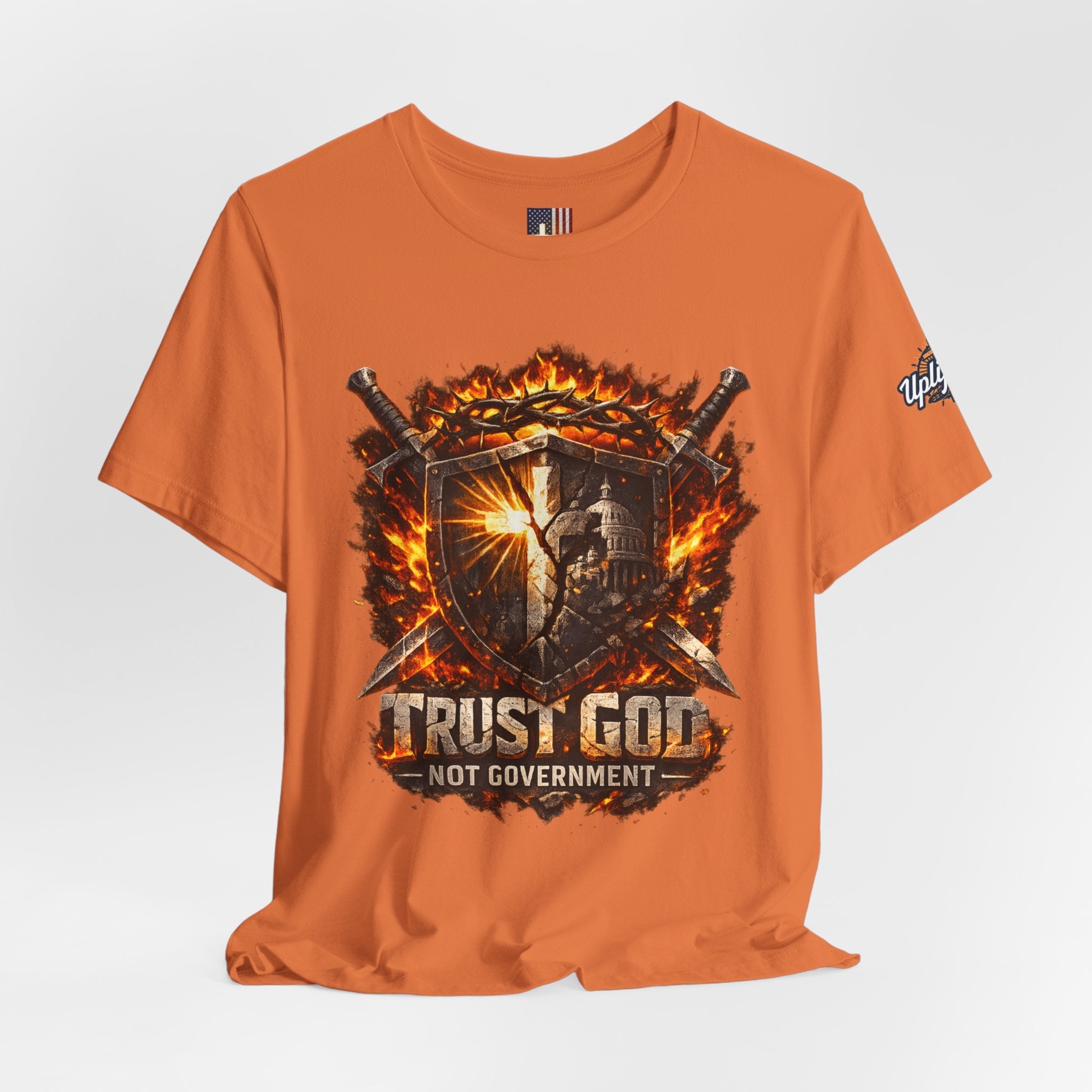 Trust God Not Government Shield Tee — Patriotic Christian Faith T-Shirt Printify