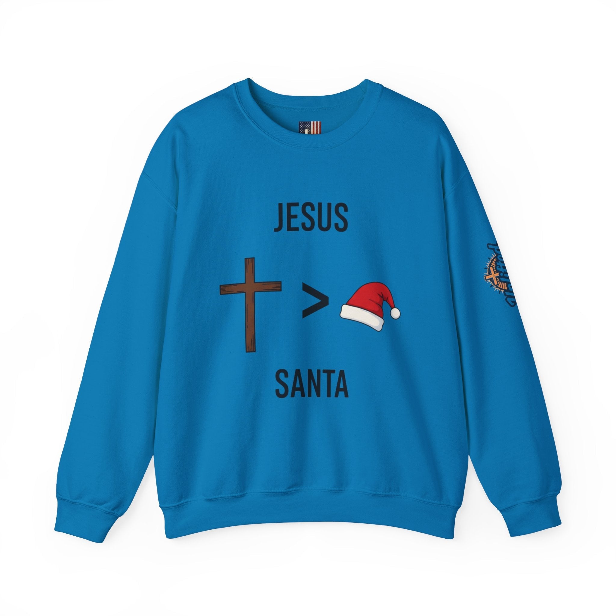 🎄 Jesus > Santa – Minimalist Christian Christmas Sweatshirt | Bold Faith Over Holiday Tee | Cross vs Santa Hat Design | Uplifted Gear Printify