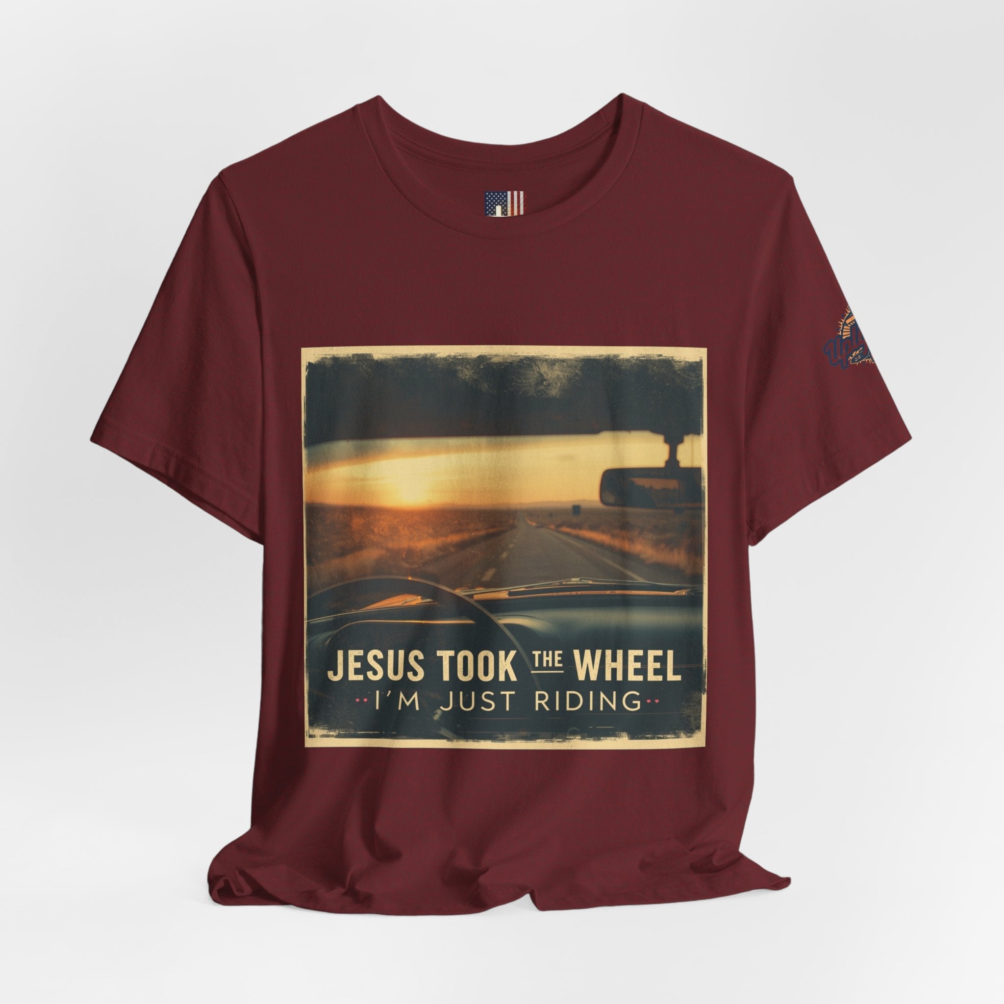 Jesus Took the Wheel I'm Just Riding T-shirt – Funny Christian Convertible Car T-shirt for Surrendered Faith & Humor Printify