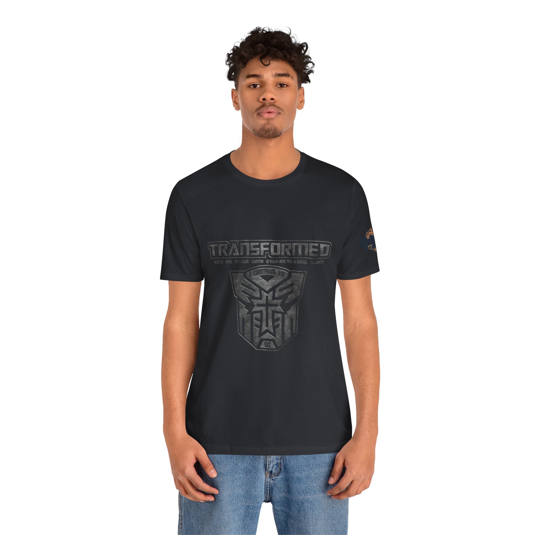 Transformer Logo Christian T-shirt | 2 Corinthians 3:18 Bible Verse T-shirt Printify