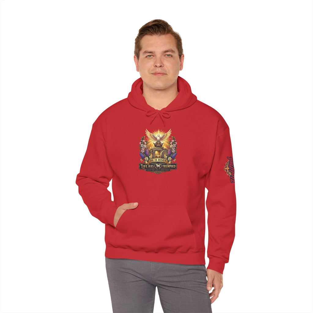 He Is Risen "Life Has Triumphed" Hoodie — Easter Resurrection Christian Hoodie Printify