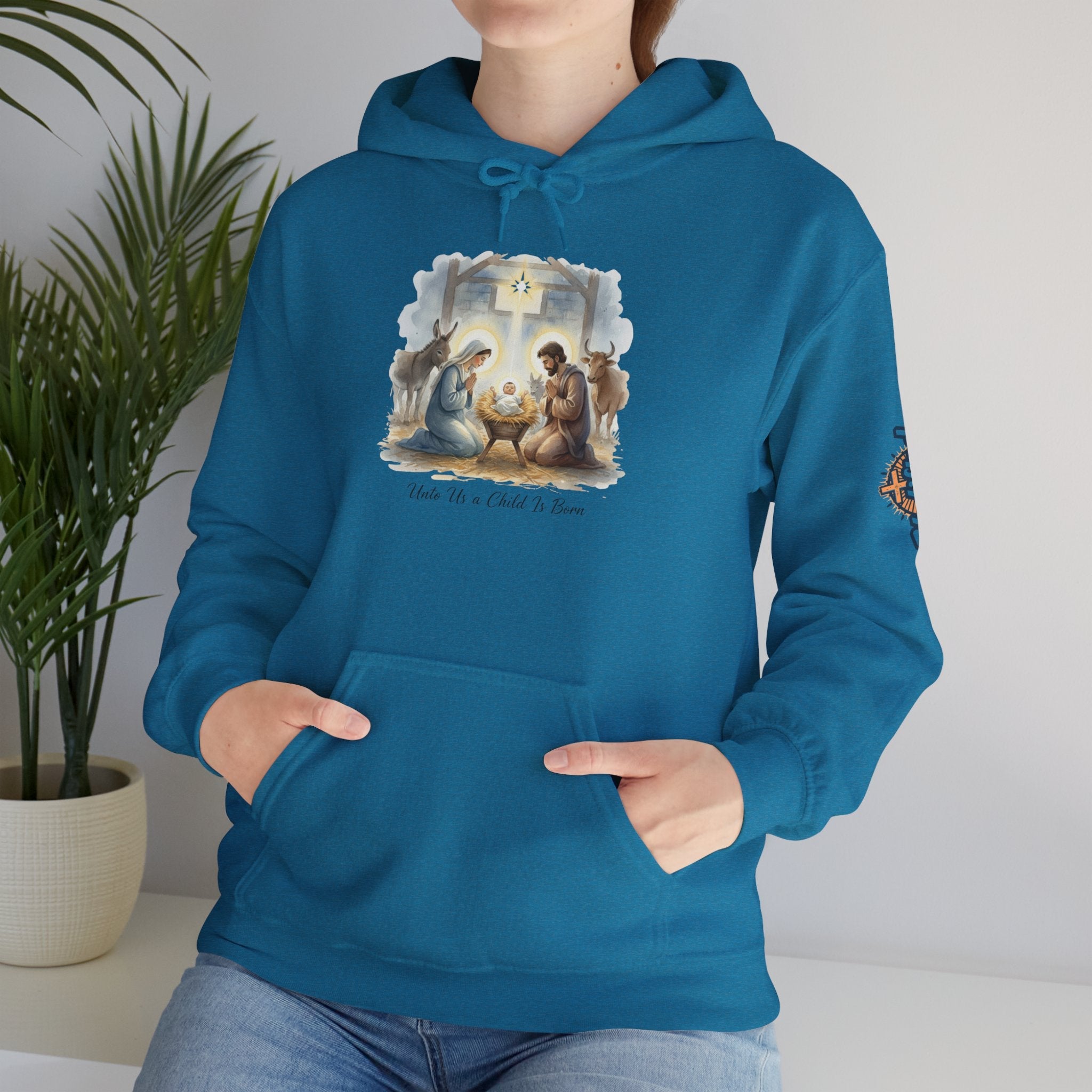 Unto Us a Child is Born Hoodie – Isaiah 9:6 Nativity Manger Scene Christian Christmas Sweatshirt for Holy Night Faith Printify