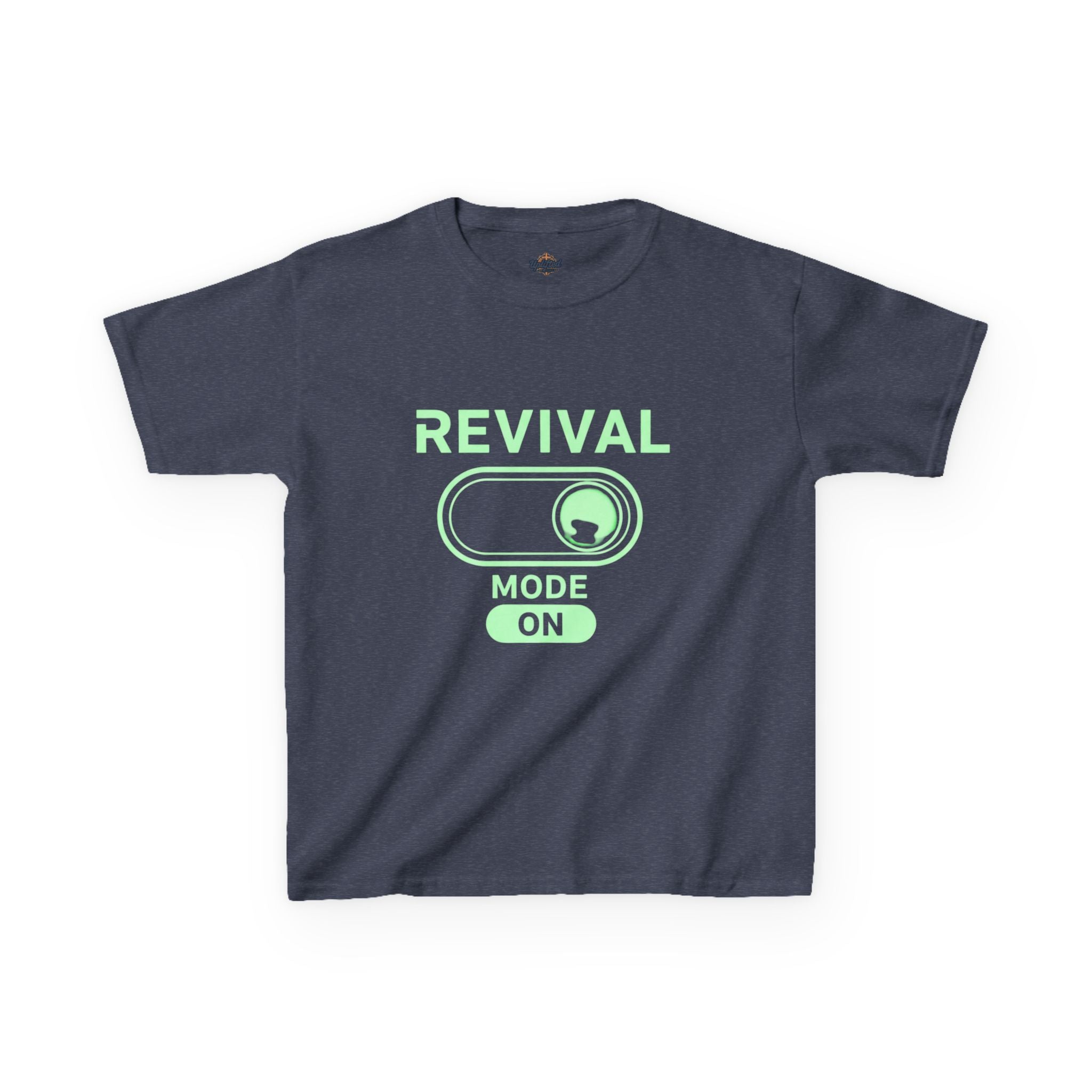 🔥 Revival Mode: ON – Christian Techwear Kids T-Shirt | Glowing Green Faith Switch | Futuristic Jesus Shirt | Activate Your Spiritual Awakening | Uplifted Gear Printify