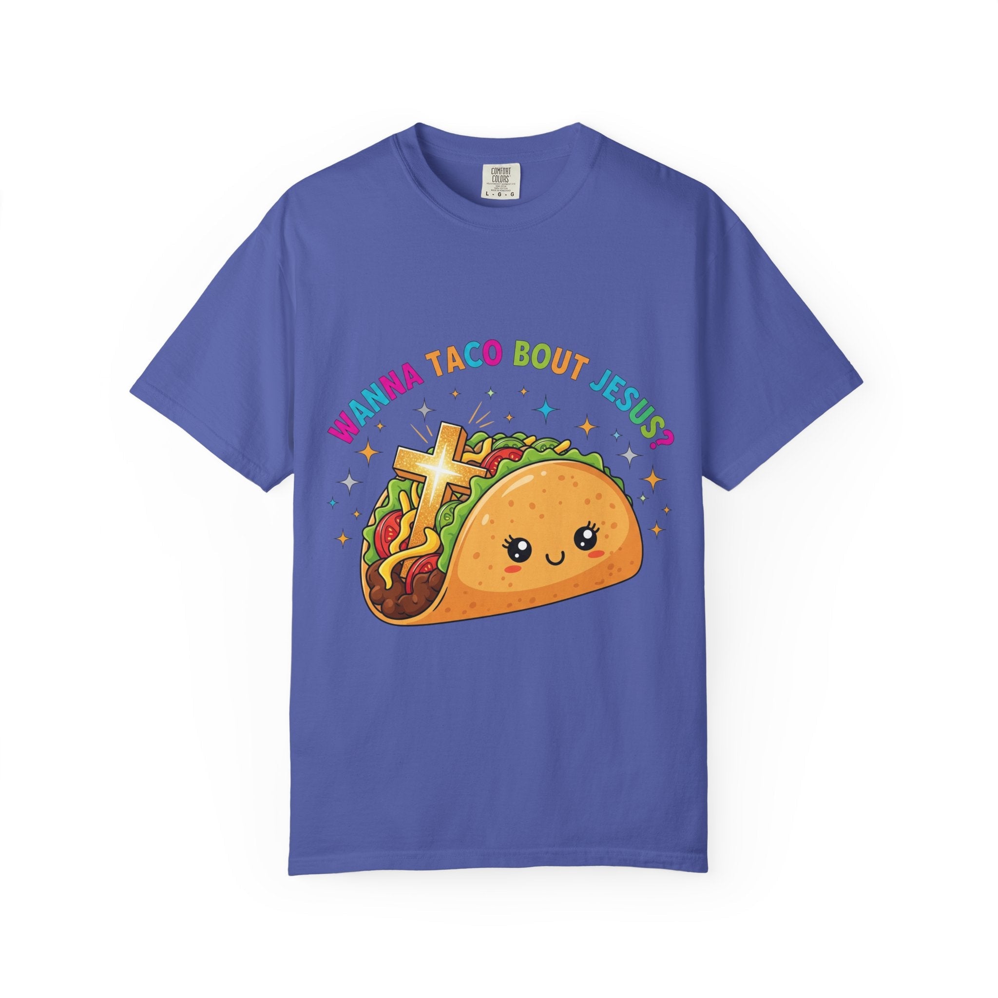 Wanna Taco 'Bout Jesus? Funny Christian Pun T-Shirt – Lettuce Pray & Share Faith! Printify