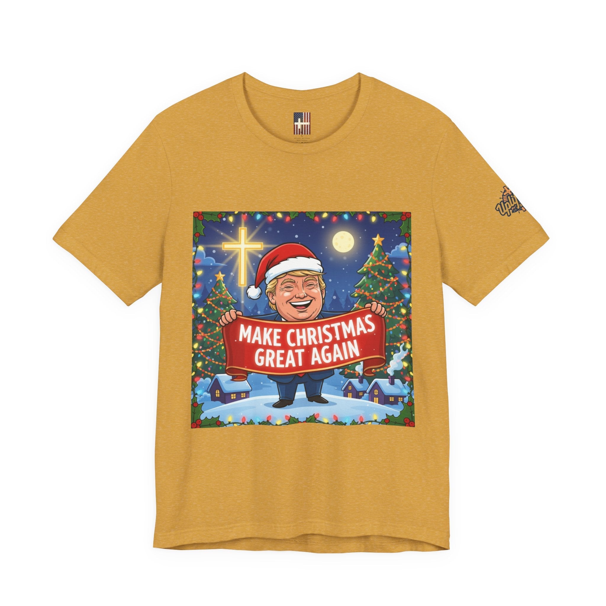 🎄 Make Christmas Great Again – Patriotic Christian Christmas T-Shirt | Bold Holiday Faith Tee | Red & White Banner Design | Uplifted Gear Printify