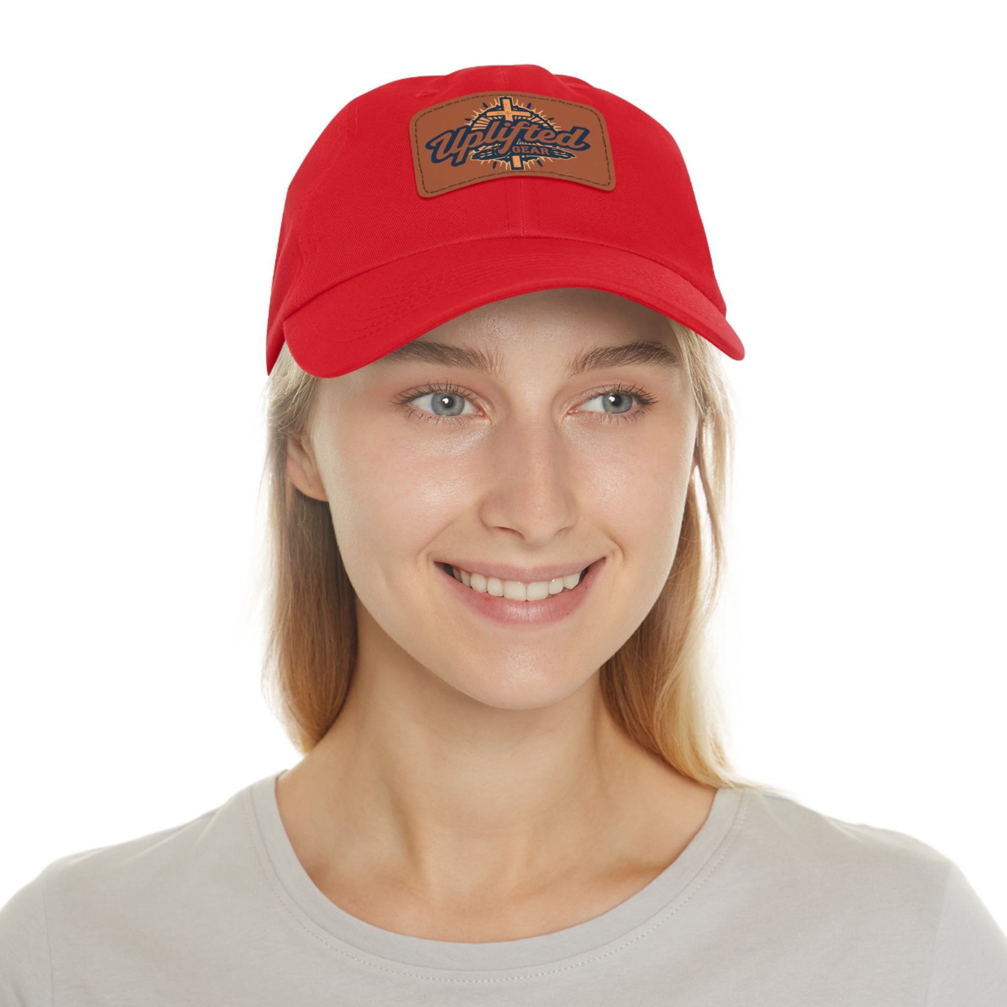 Uplifted Gear Leather Patch Dad Hat — Vintage Aviation Logo Cap Printify