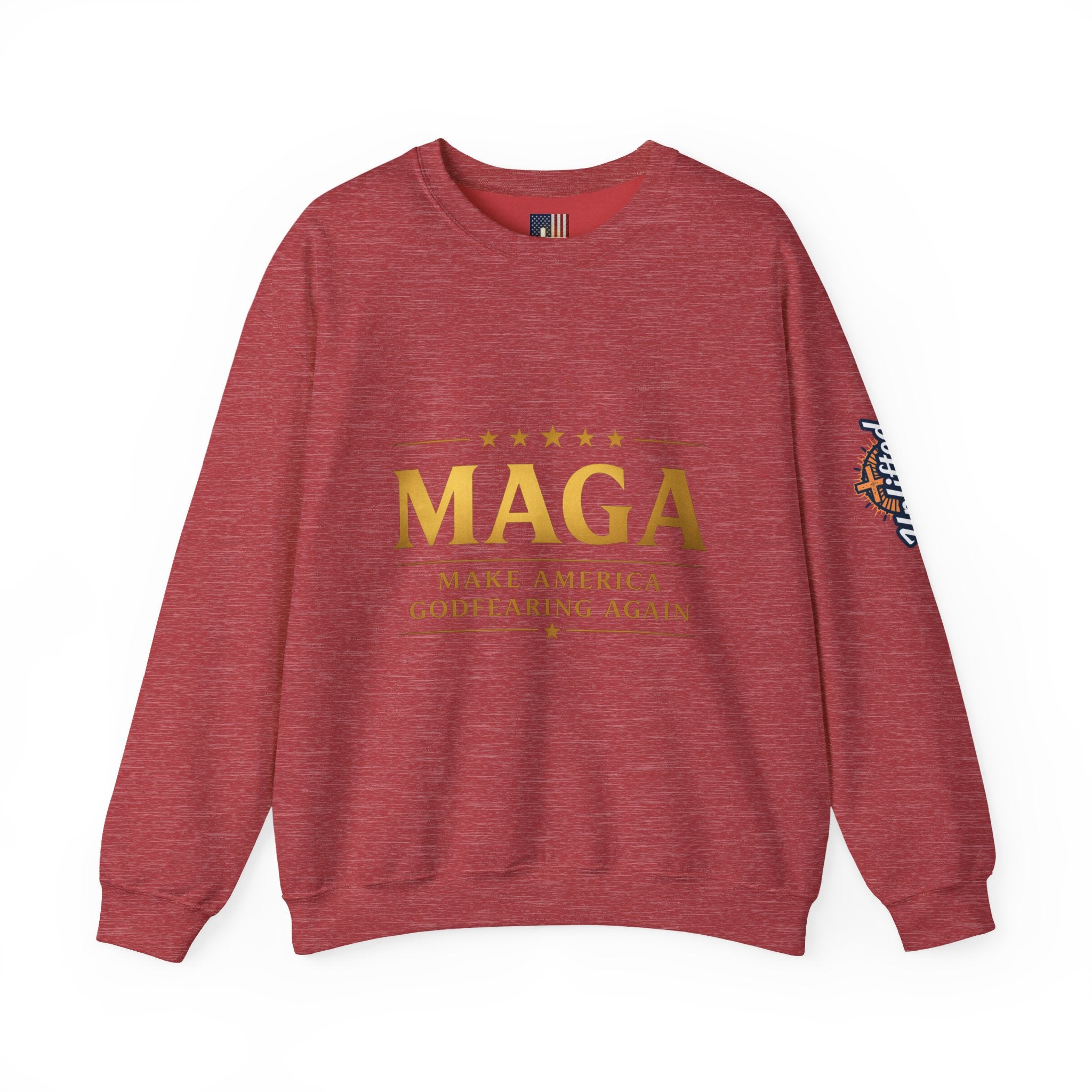 Sweatshirt — "MAGA Make America Godfearing Again" Gold Logo Crewneck Printify