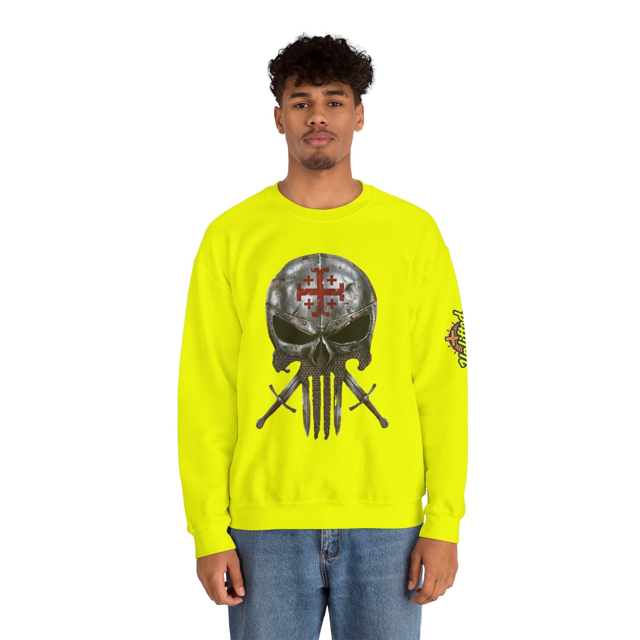 Crusader Knight Christian Skull Sweatshirt - Warrior Armor of God Sweatshirt Printify