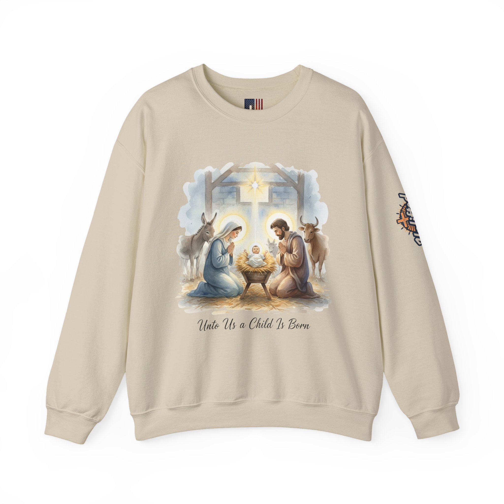 Unto Us a Child is Born Sweatshirt – Isaiah 9:6 Nativity Manger Scene Christian Christmas Sweatshirt for Holy Night Faith Printify