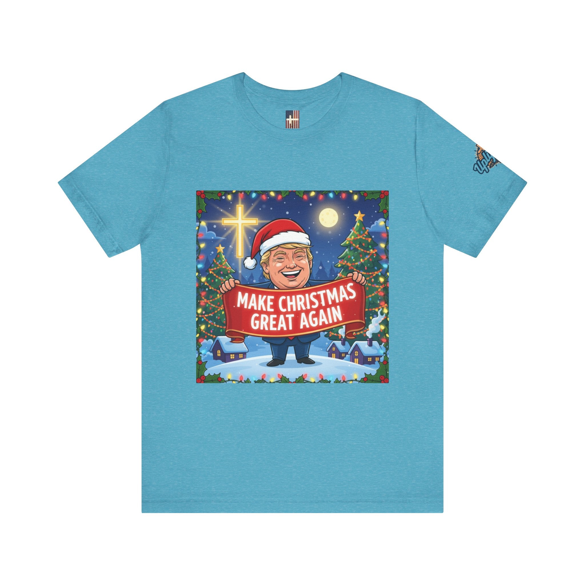 🎄 Make Christmas Great Again – Patriotic Christian Christmas T-Shirt | Bold Holiday Faith Tee | Red & White Banner Design | Uplifted Gear Printify