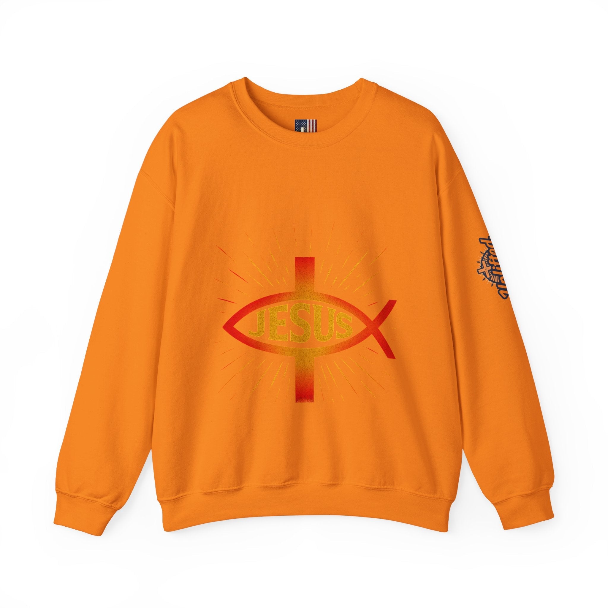 Jesus Ichthys Sweatshirt – Christian Fish Symbol with Cross & Jesus Inscription Sweatshirt for Eternal Faith & Streetwear Printify