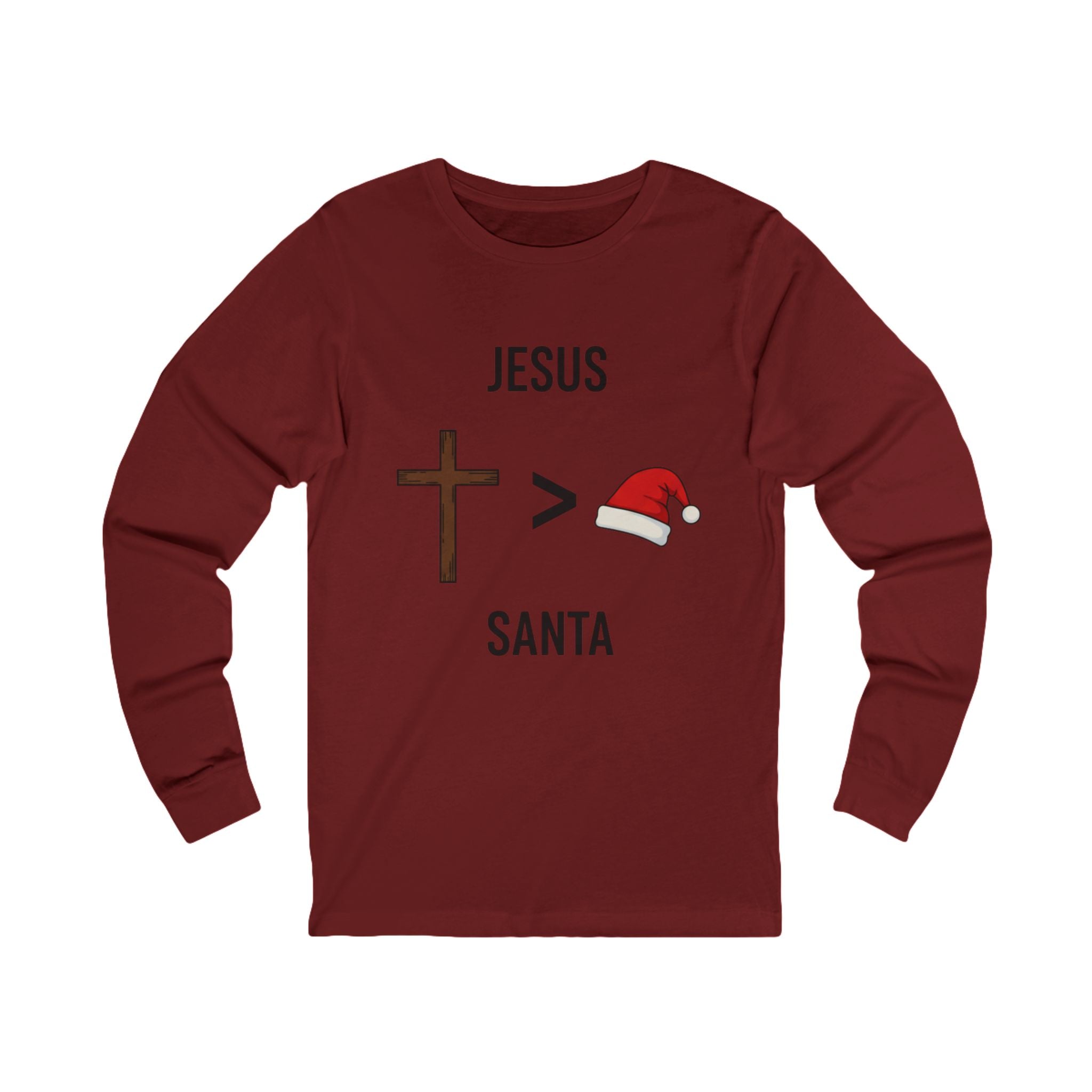 🎄 Jesus > Santa – Minimalist Christian Christmas Long Sleeve Shirt | Bold Faith Over Holiday Tee | Cross vs Santa Hat Design | Uplifted Gear Printify