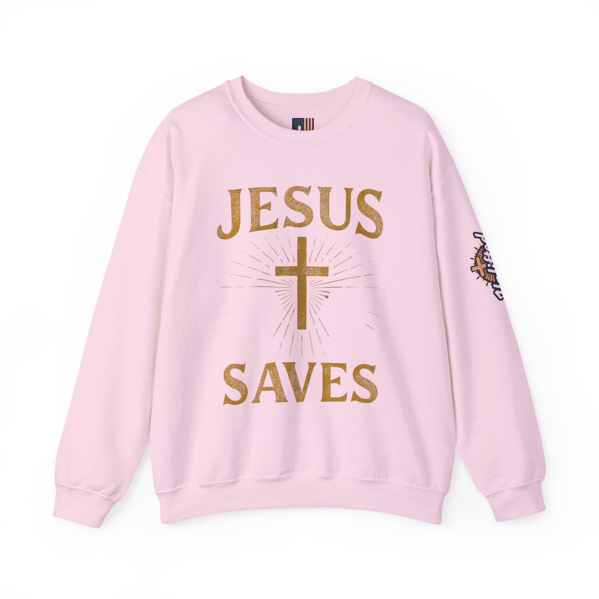 Jesus Saves Sweatshirt – Radiant Cross & Rays of Light Christian Sweatshirt for Eternal Hope & Faith Printify