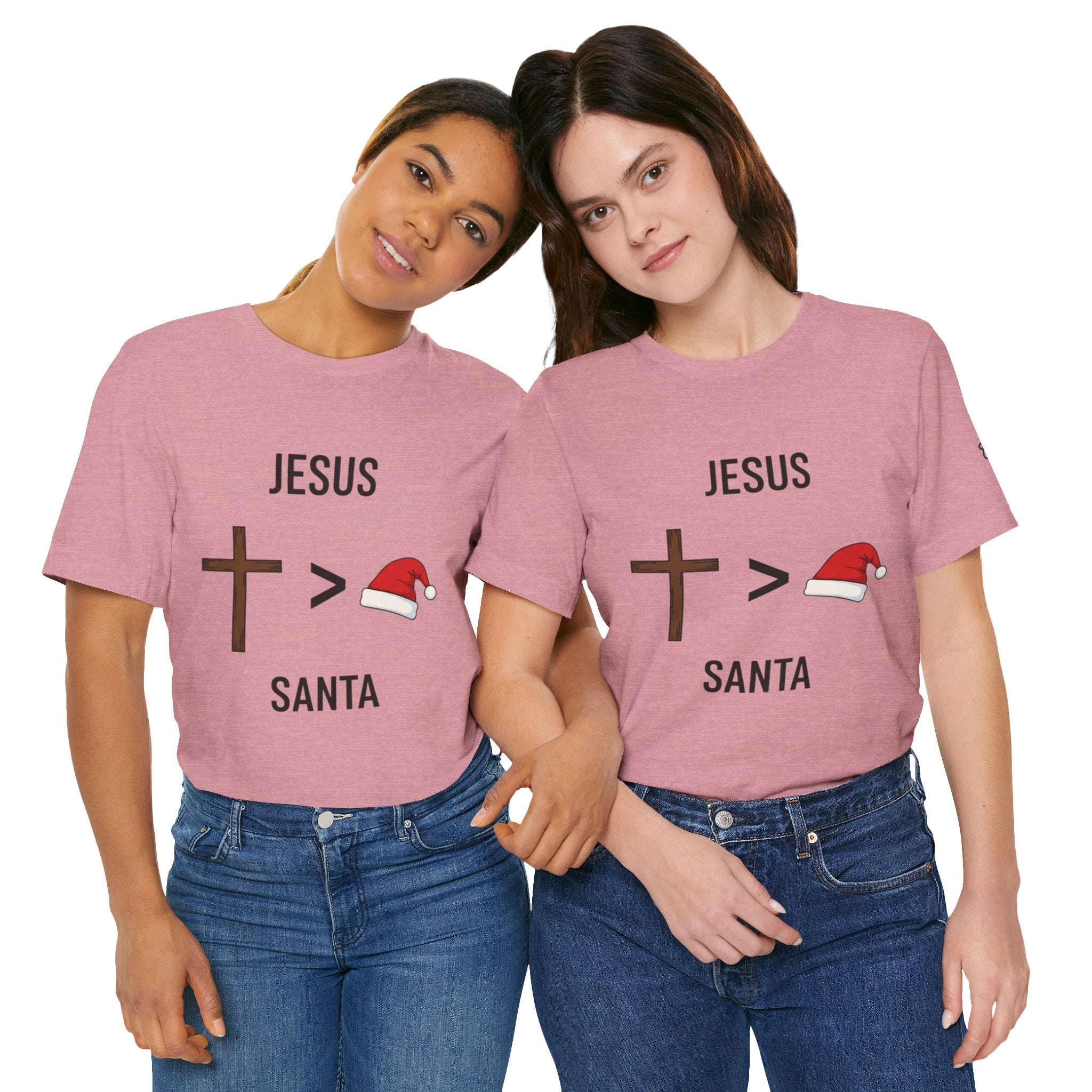 🎄 Jesus > Santa – Minimalist Christian Christmas T-Shirt | Bold Faith Over Holiday Tee | Cross vs Santa Hat Design | Uplifted Gear Printify