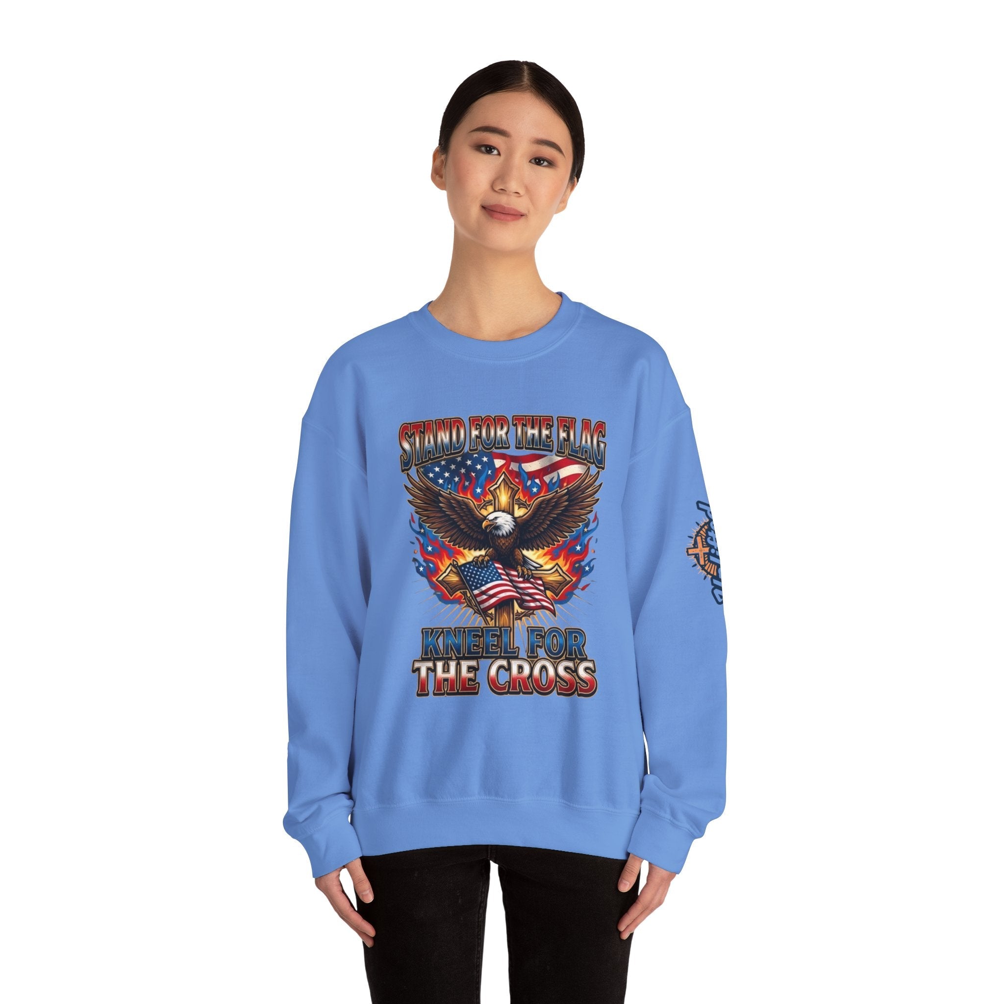 Stand for the Flag Kneel for the Cross Sweatshirt | Patriotic Eagle Sweatshirt Printify