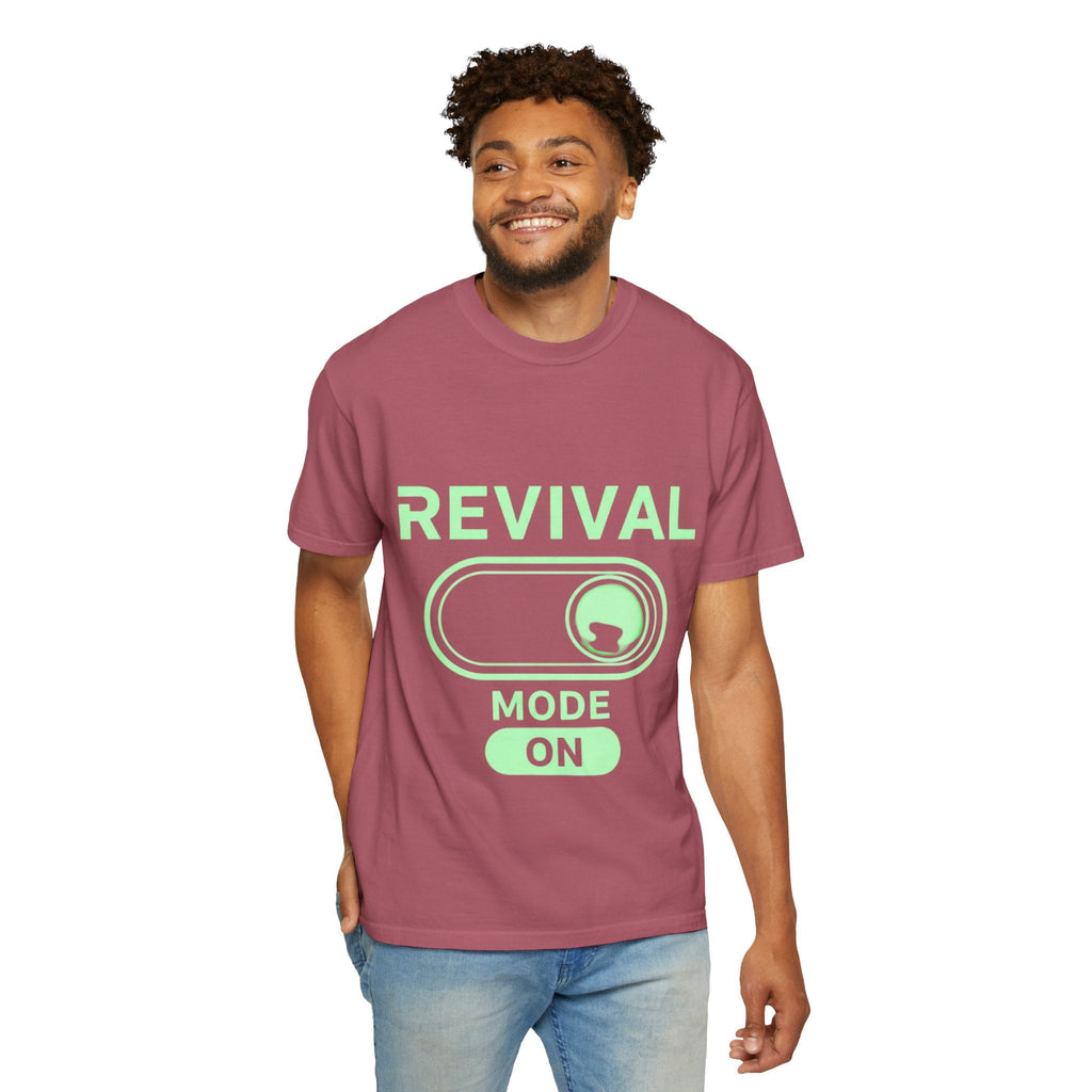 🔥 Revival Mode: ON – Christian Techwear T-Shirt | Glowing Green Faith Switch | Futuristic Jesus Shirt | Activate Your Spiritual Awakening | Uplifted Gear Printify