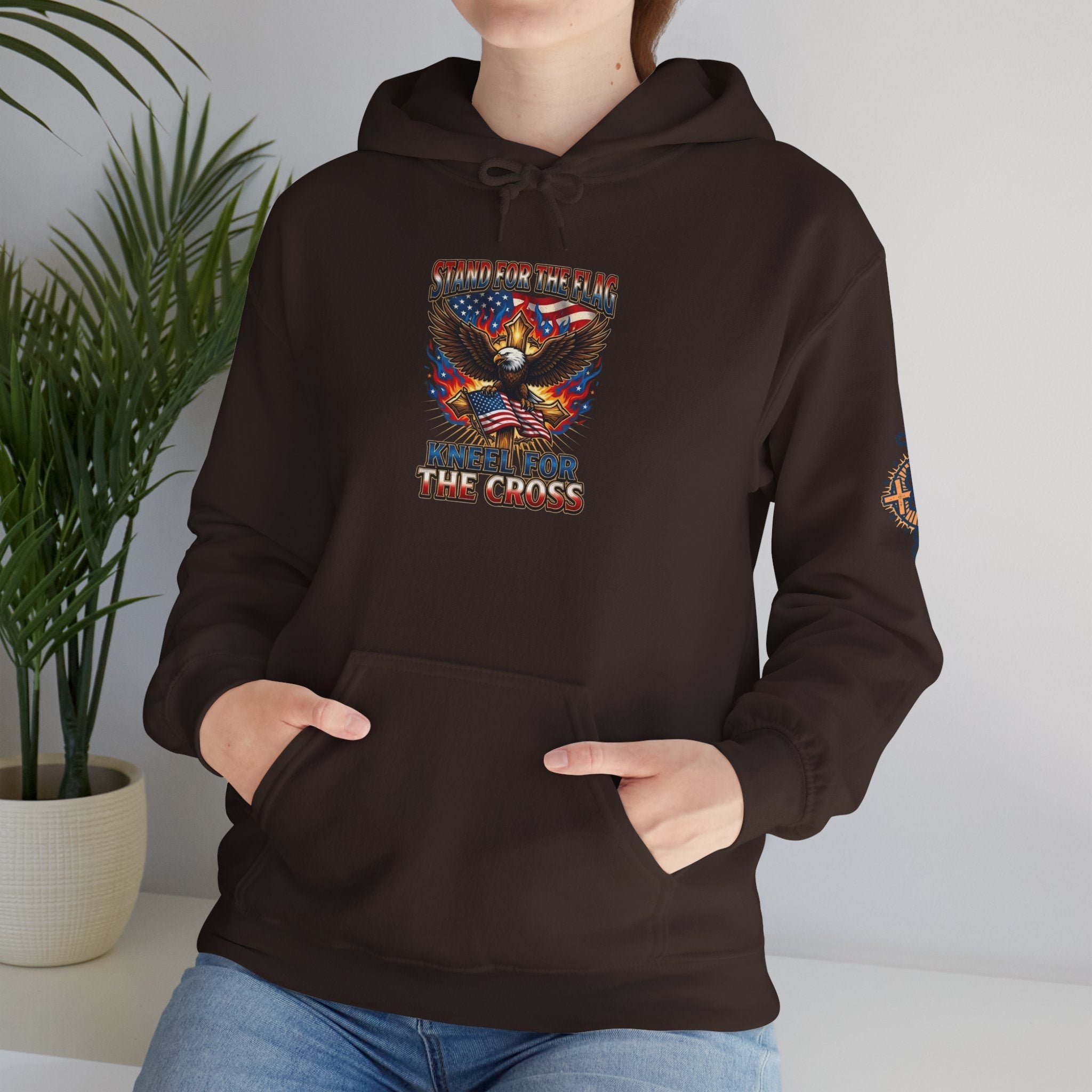 Stand for the Flag Kneel for the Cross Hoodie | Patriotic Eagle Hoodie Printify