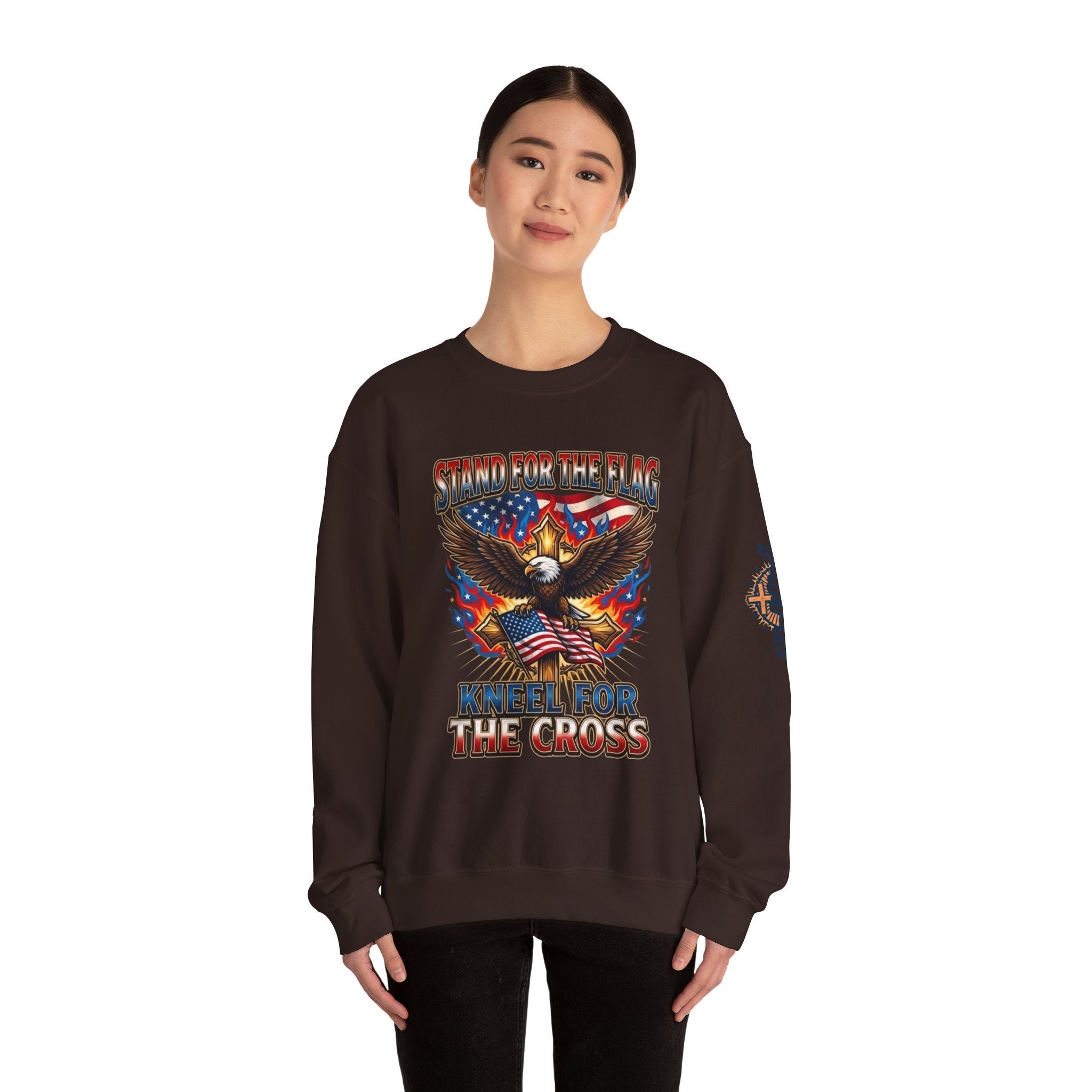 Stand for the Flag Kneel for the Cross Sweatshirt | Patriotic Eagle Sweatshirt Printify