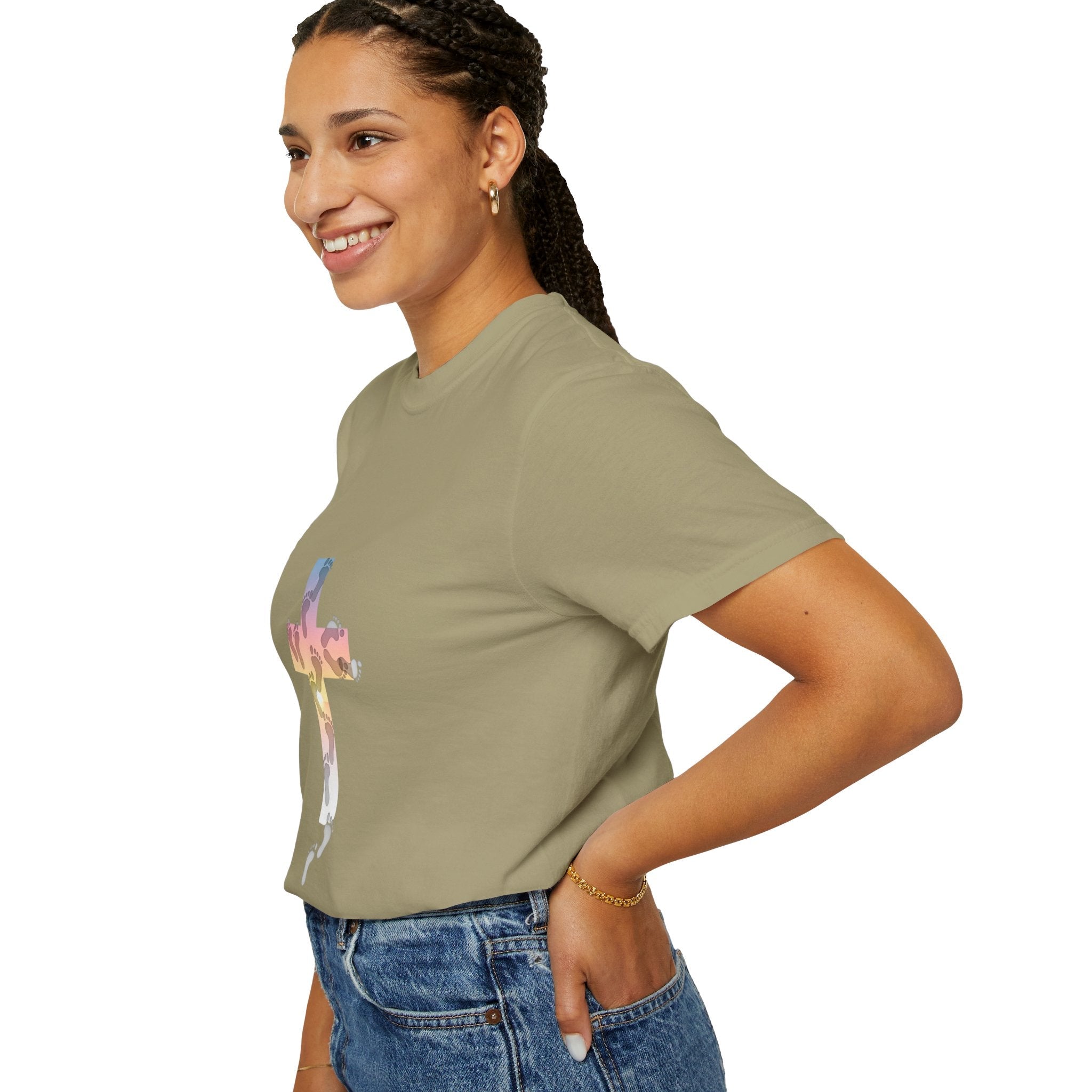 Walk by Faith T-Shirt – Cross & Footprints Christian Tee for Bold Believers Printify