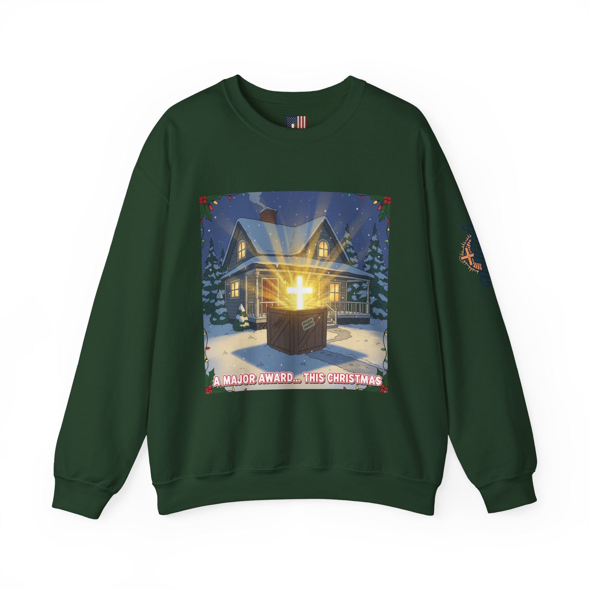 A Major Award This Christmas Sweatshirt – Fragile Leg Lamp Parody Cross Unboxing Christian Sweatshirt for Hilarious Faith & Holiday Glow Printify